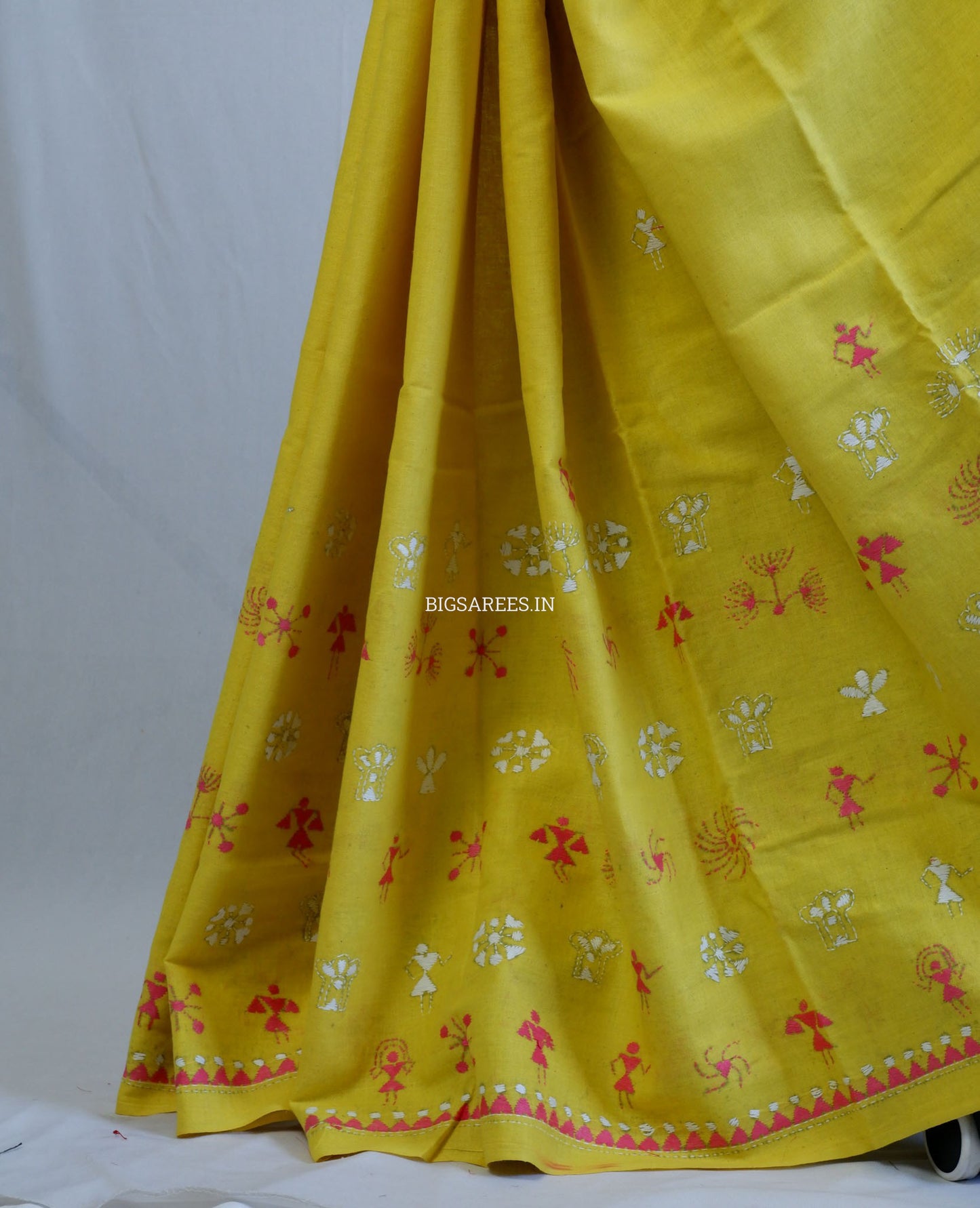 Kantha Hand-Embroidered Saree | Pure Khadi Cotton | Yellow