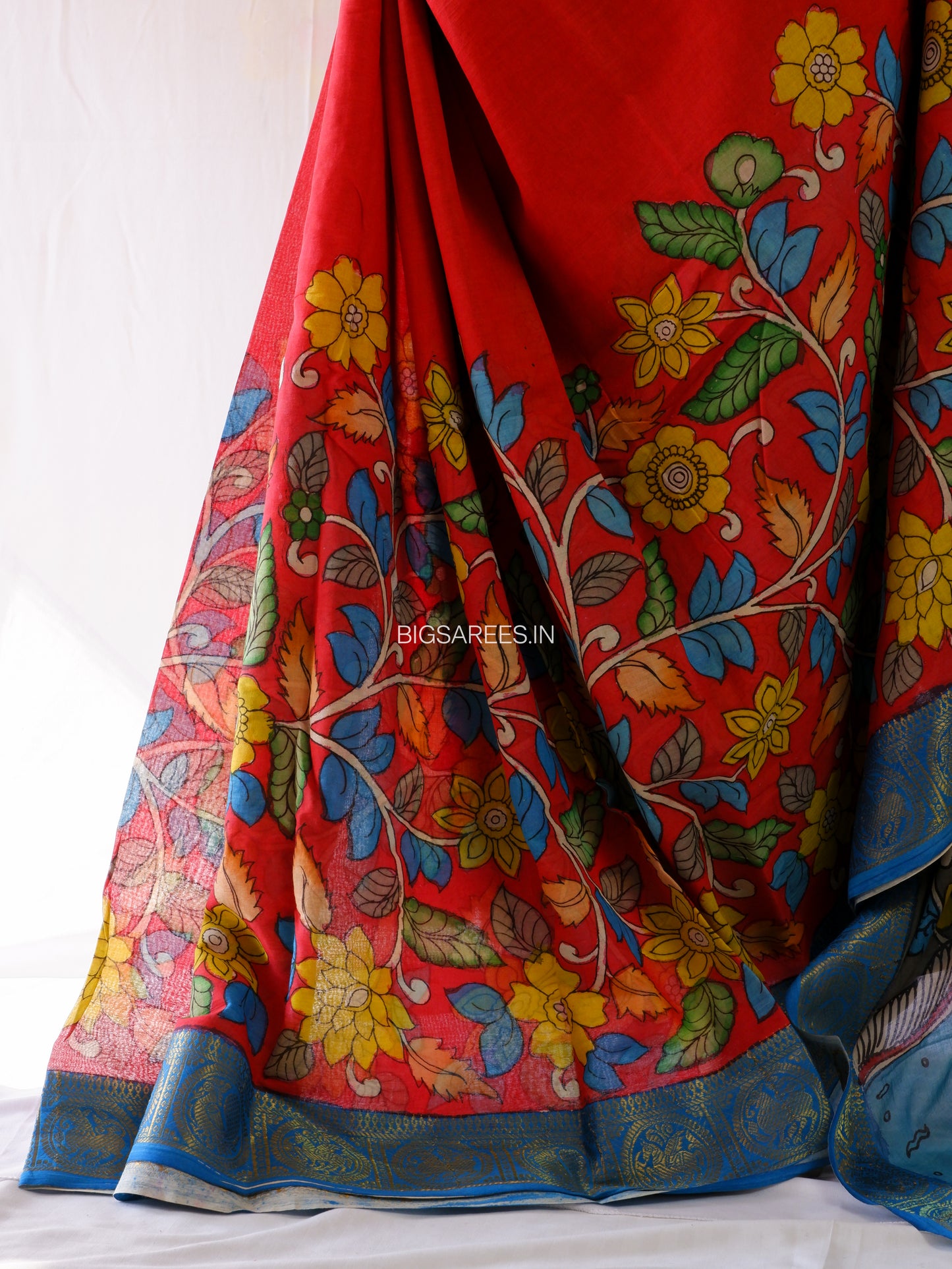 Pen Kalamkari Cotton Saree with Running Blouse | Hand-Painted | Red