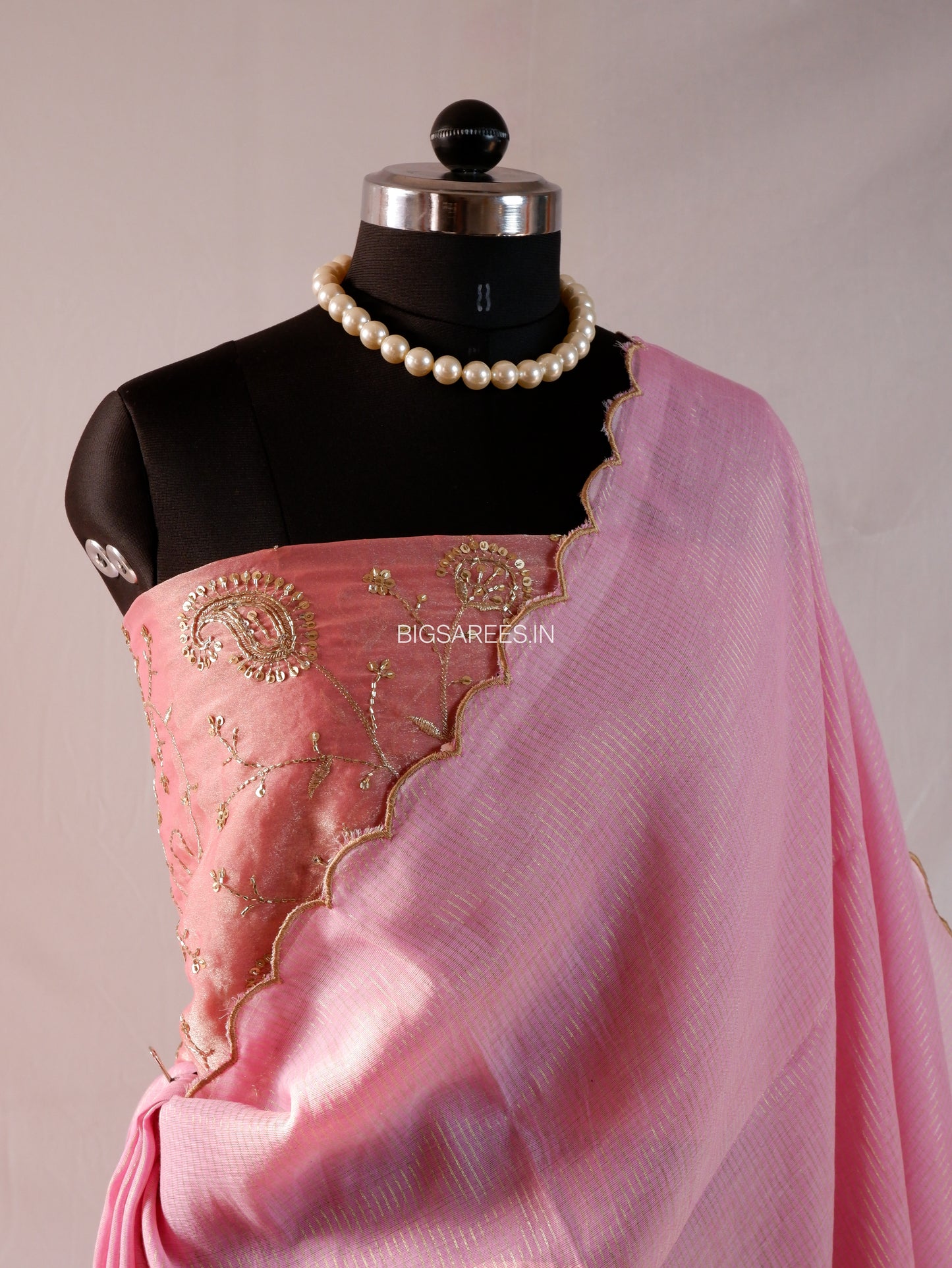 Mul Cotton Saree | Gold Stripes | Pink