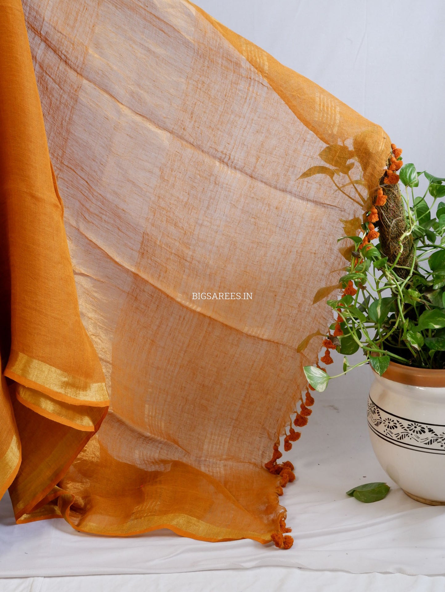 Pure Jayshree Linen Saree | Plain | Mustard