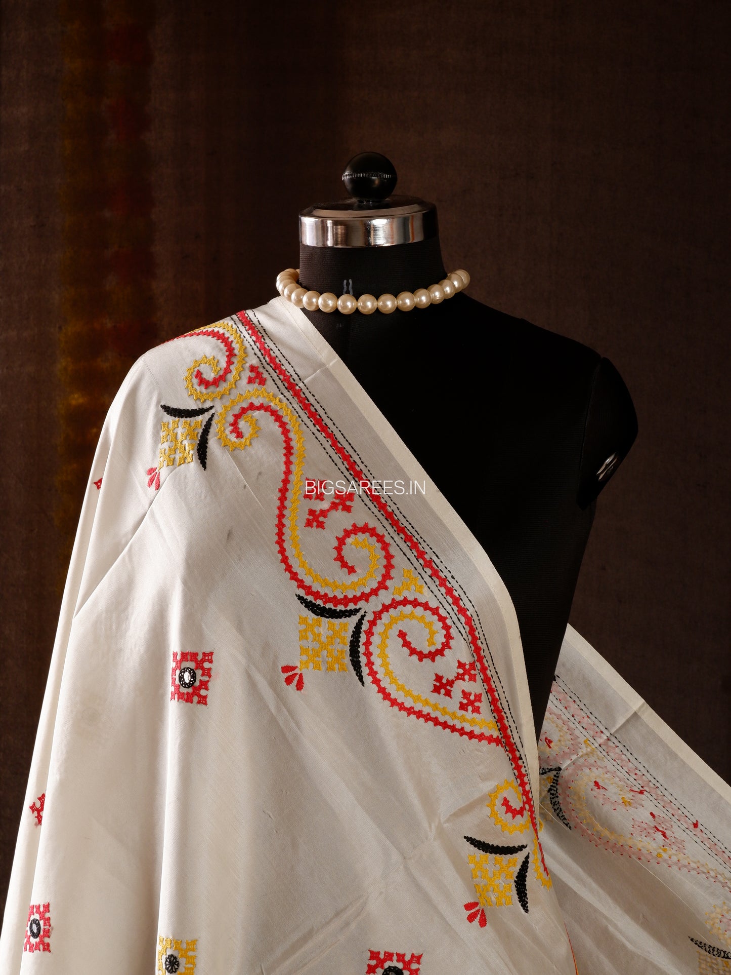Kutchi Work Dupatta | Blended Banglore Silk Dupatta | White