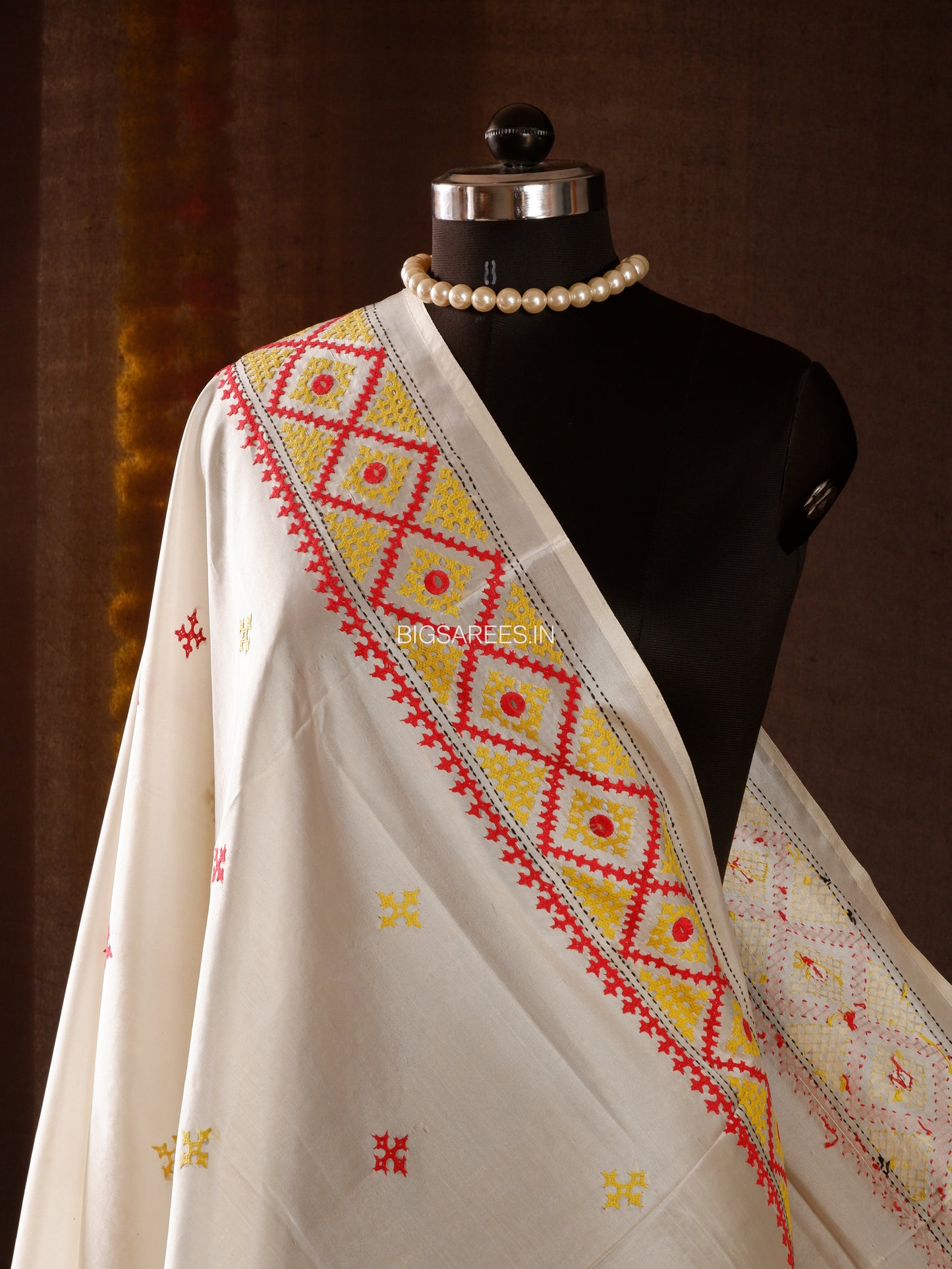 Kutchi Work Dupatta | Blended Banglore Silk Dupatta | White
