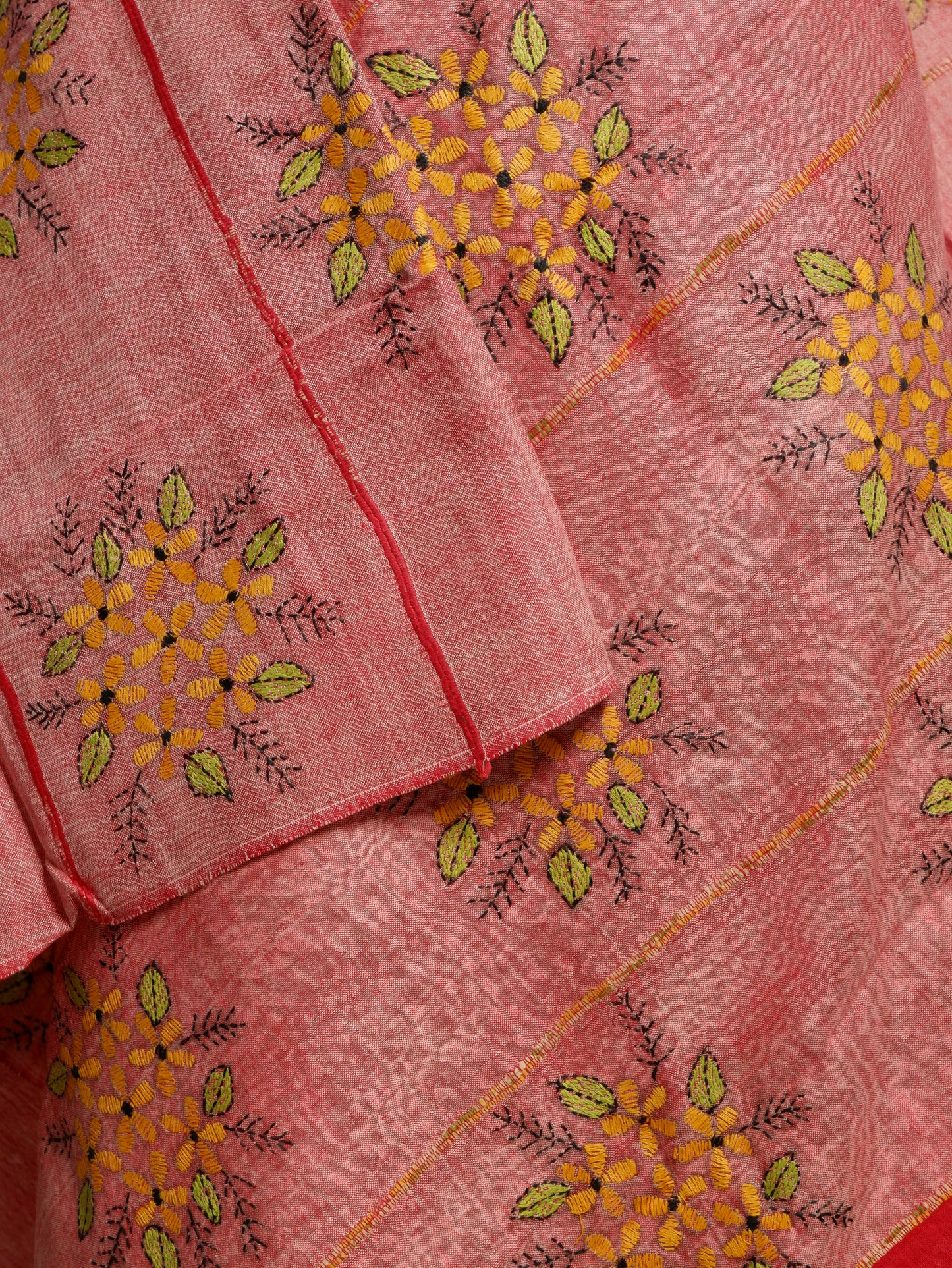 Hand-Embroidered Kantha - Stitch Dupatta | Pure Khesh Cotton | Burnt Pink | 35"
