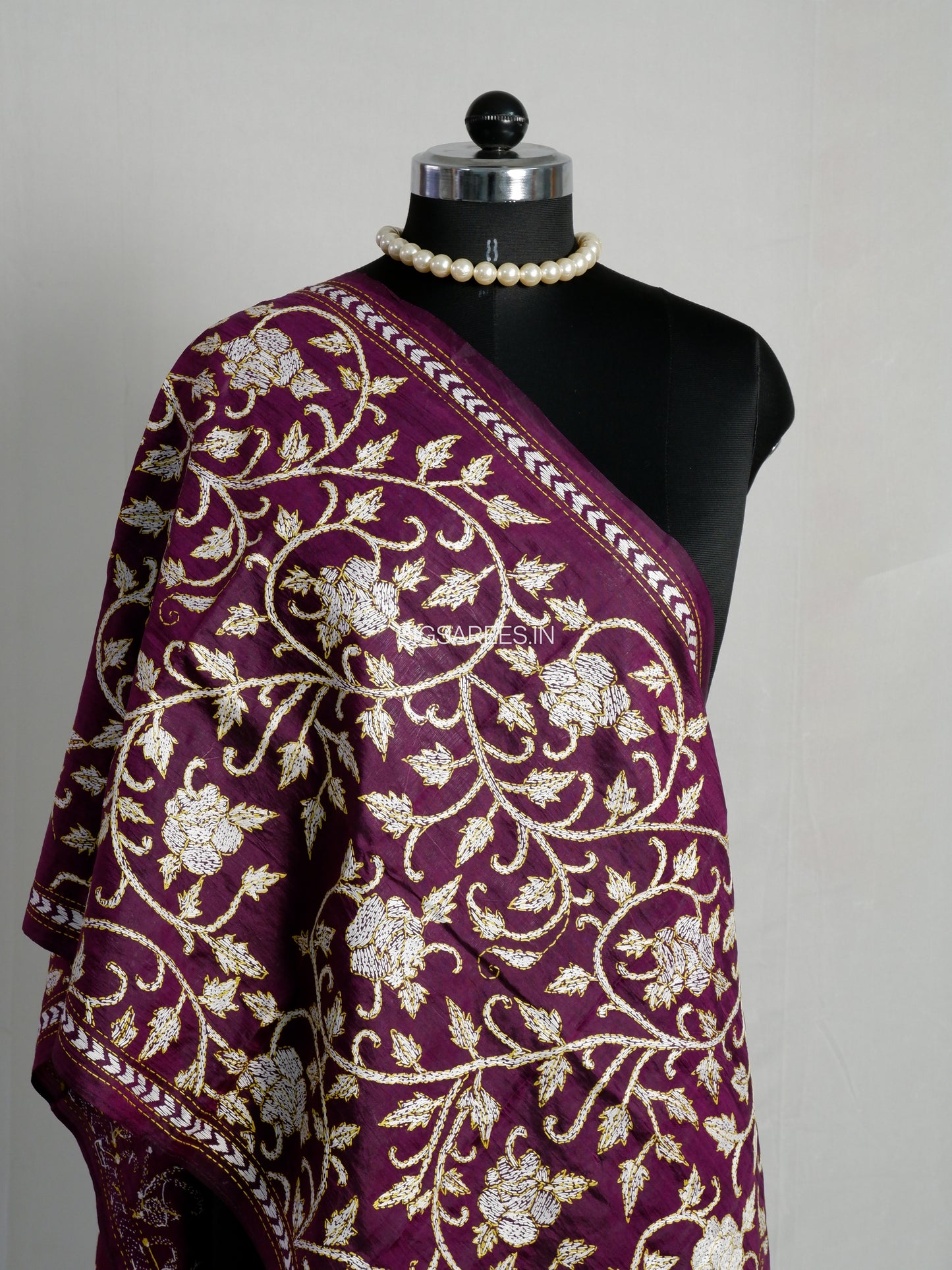 Kantha Pure Silk Stole | Eggplant | 22" |