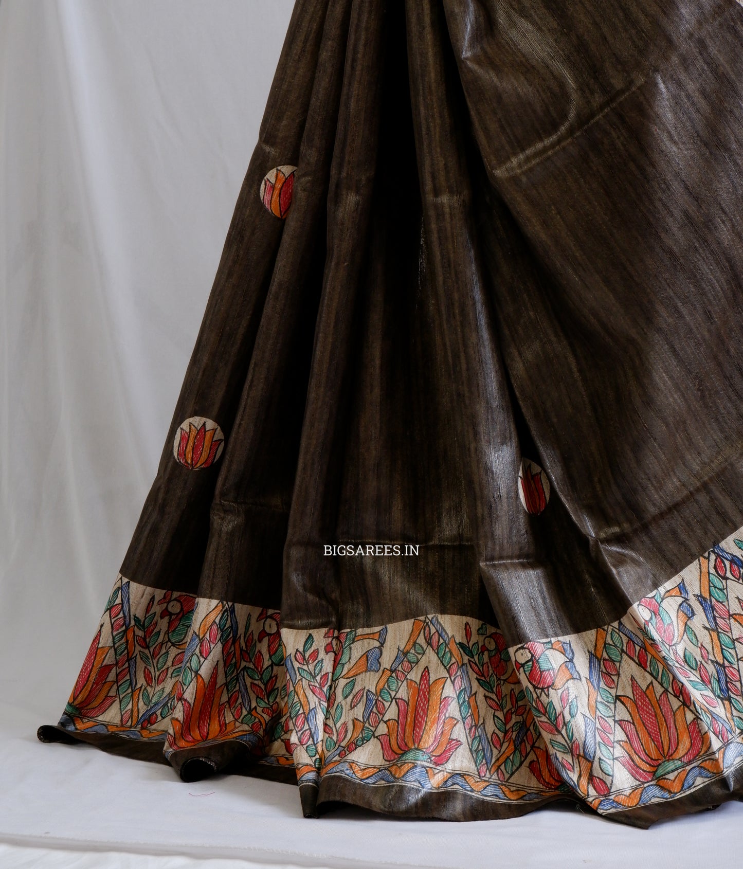Handcrafted Madhubani Saree | Pure Tussar Ghicha Silk | Silk Mark Certified | Brown