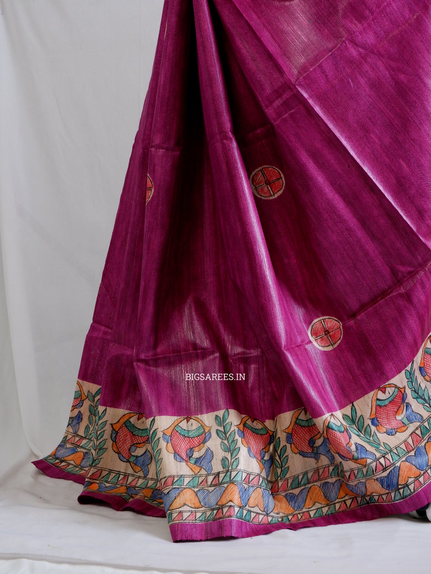 Handcrafted Madhubani Saree | Pure Tussar Ghicha Silk | Silk Mark Certified | Pink