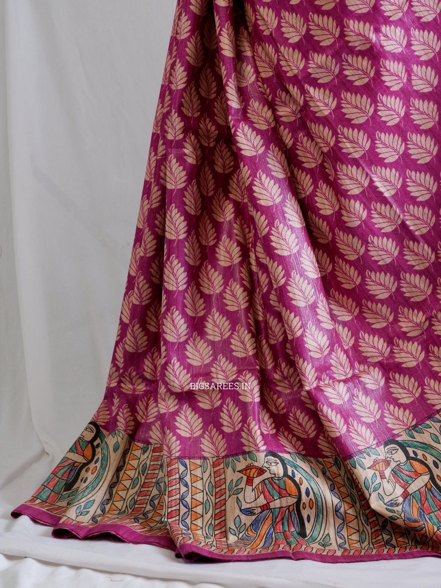 Handcrafted Madhubani Saree | Pure Tussar Ghicha Silk | Silk Mark Certified | Pink