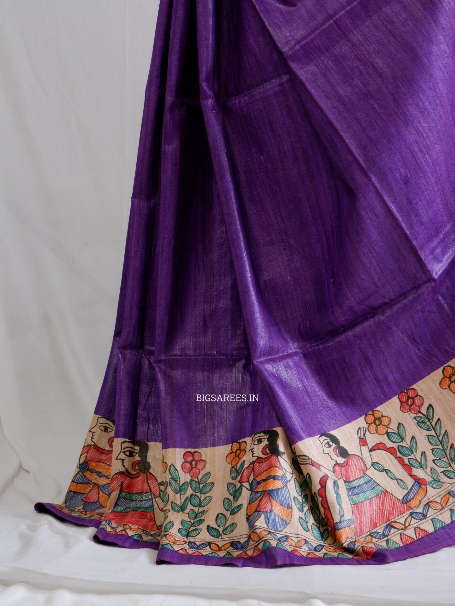 Handcrafted Madhubani Saree | Pure Tussar Ghicha Silk | Silk Mark Certified | Violet
