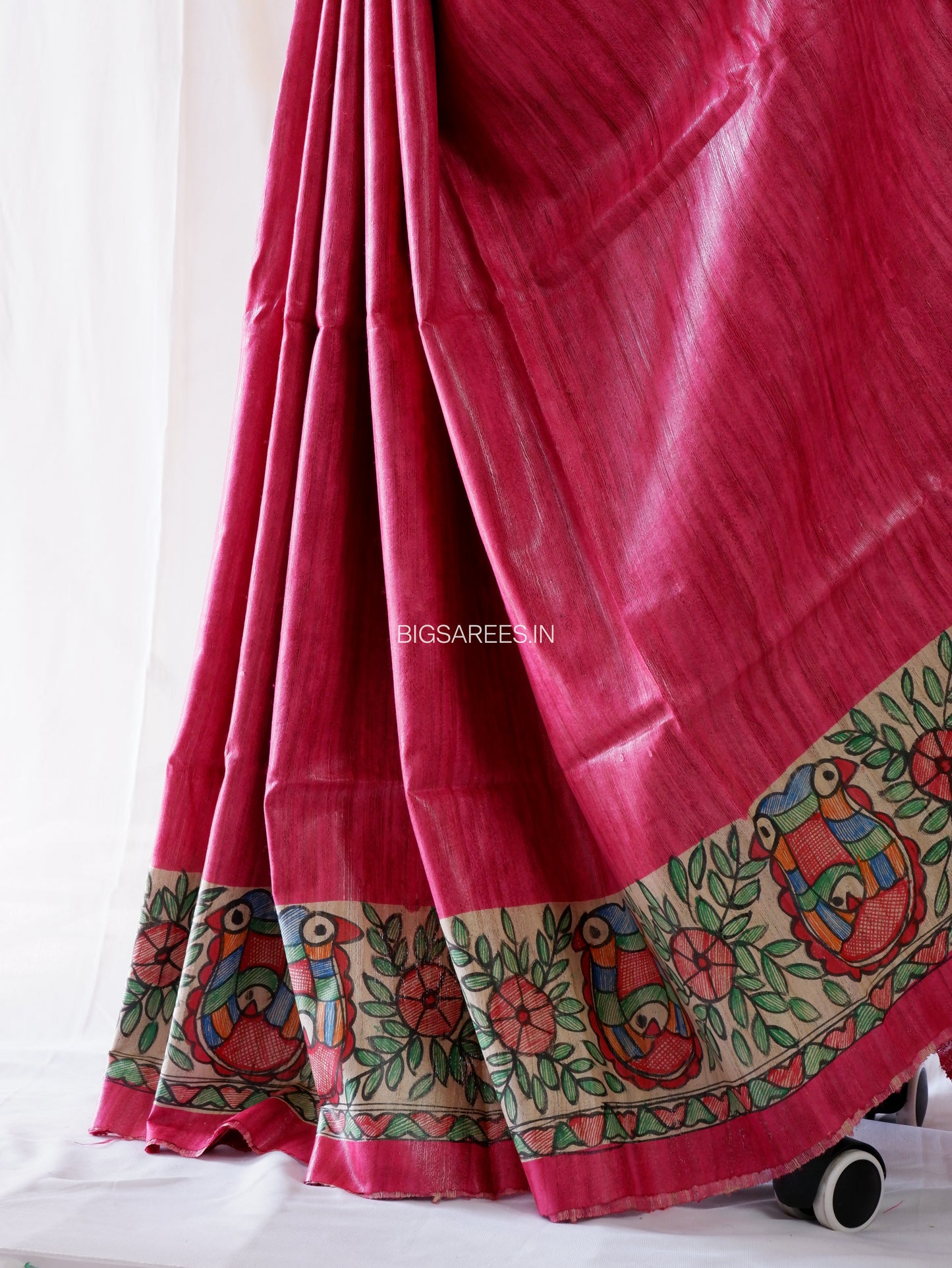 Handcrafted Madhubani Saree | Pure Tussar Ghicha Silk | Silk Mark Certified | Pink
