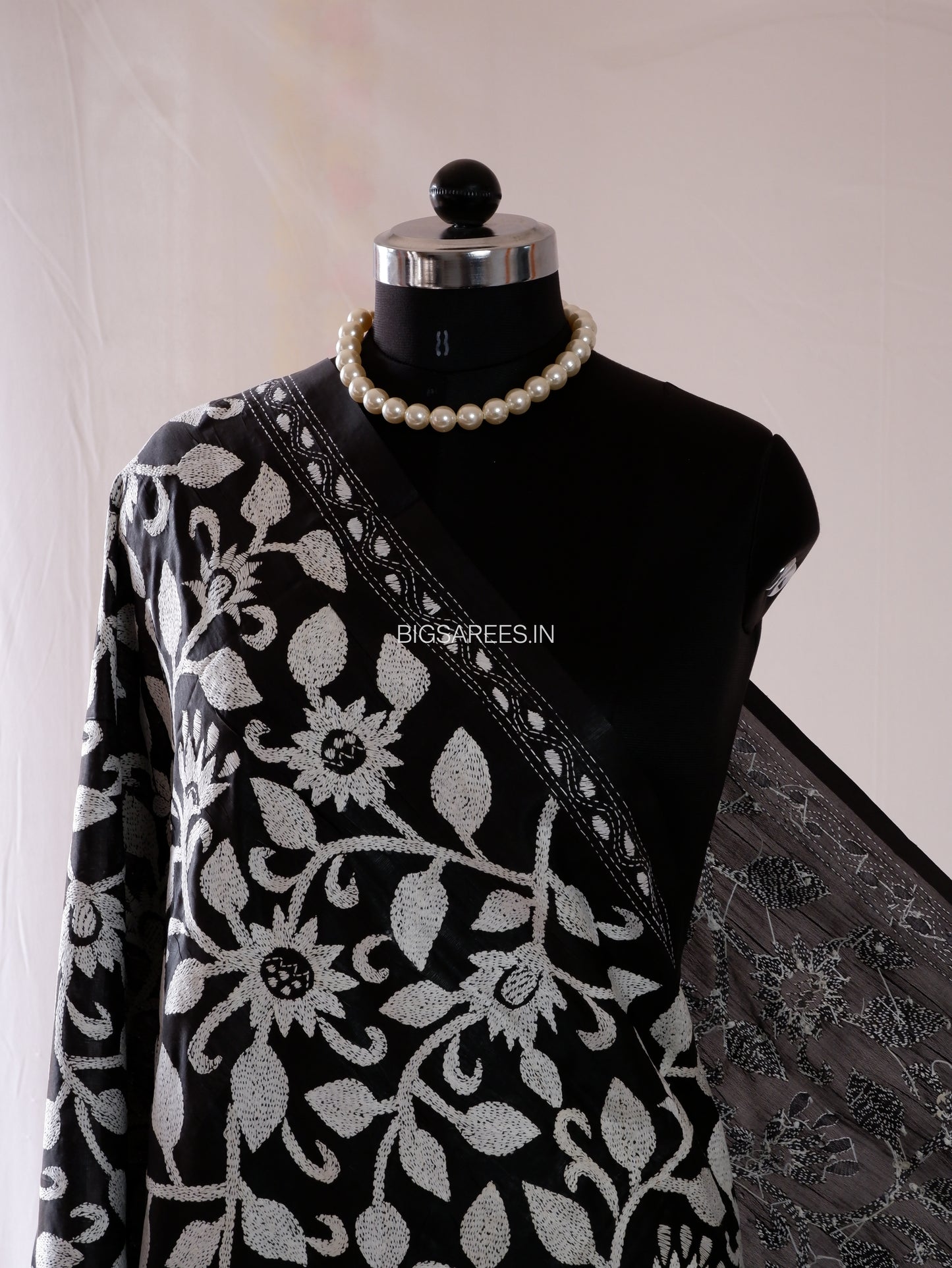 Kantha Hand-Embroidered Dupatta | Blended Bangalore Silk | Full Work | Black