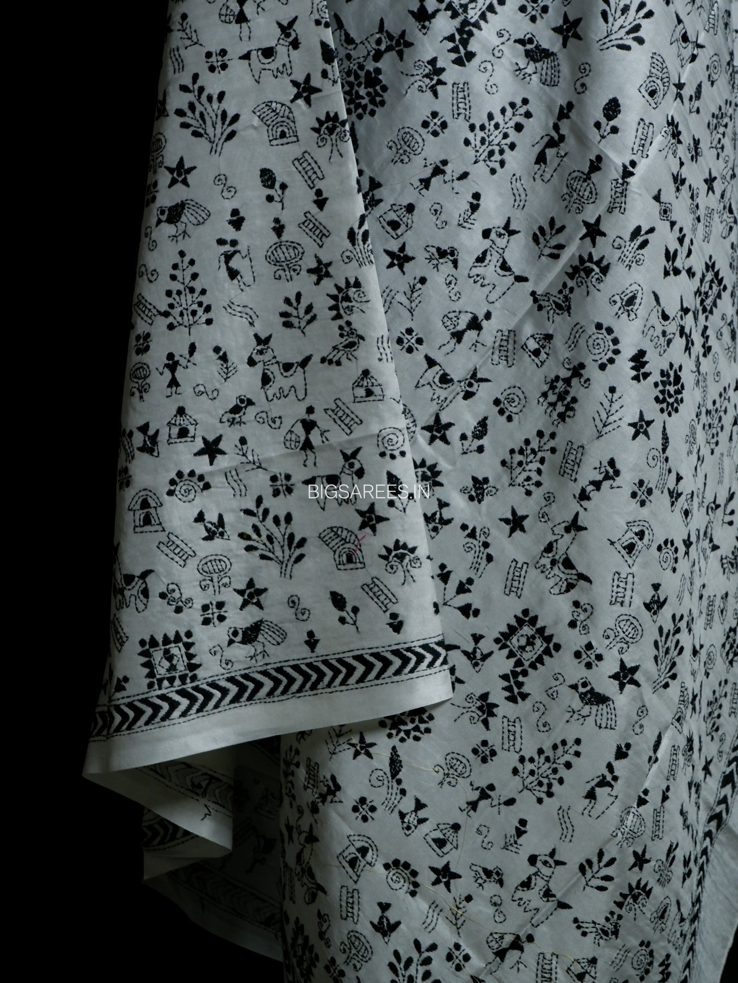 Kantha Hand-Embroidered Dupatta | Blended Bangalore Silk | Full Work | White