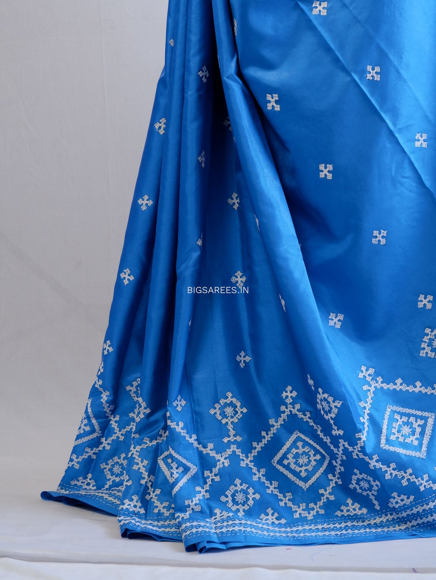 Kutchi/Gujarati Hand Embroidered Saree | Blended Bangalore Silk / Art Silk | Blue