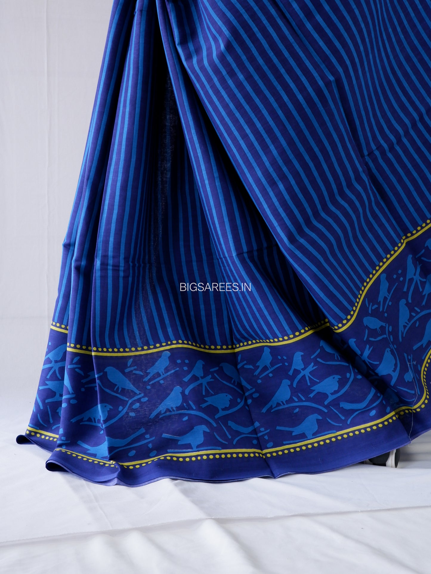 Hand Block Print Saree | Mal Mal Cotton | Indigo Blue