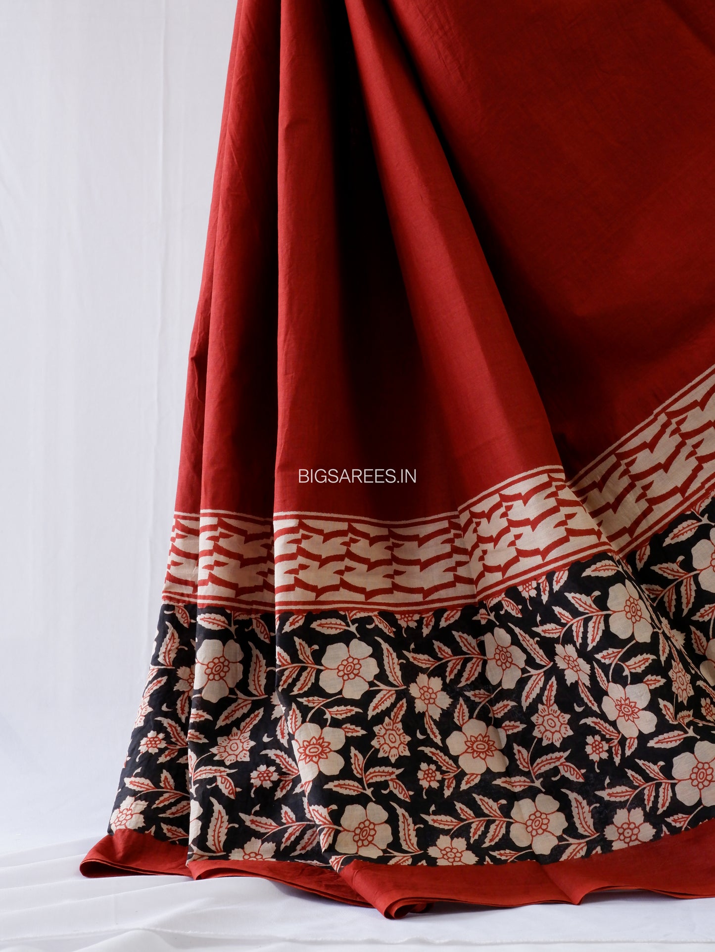 Hand Block Print Saree | Mal Mal Cotton | Deep Red