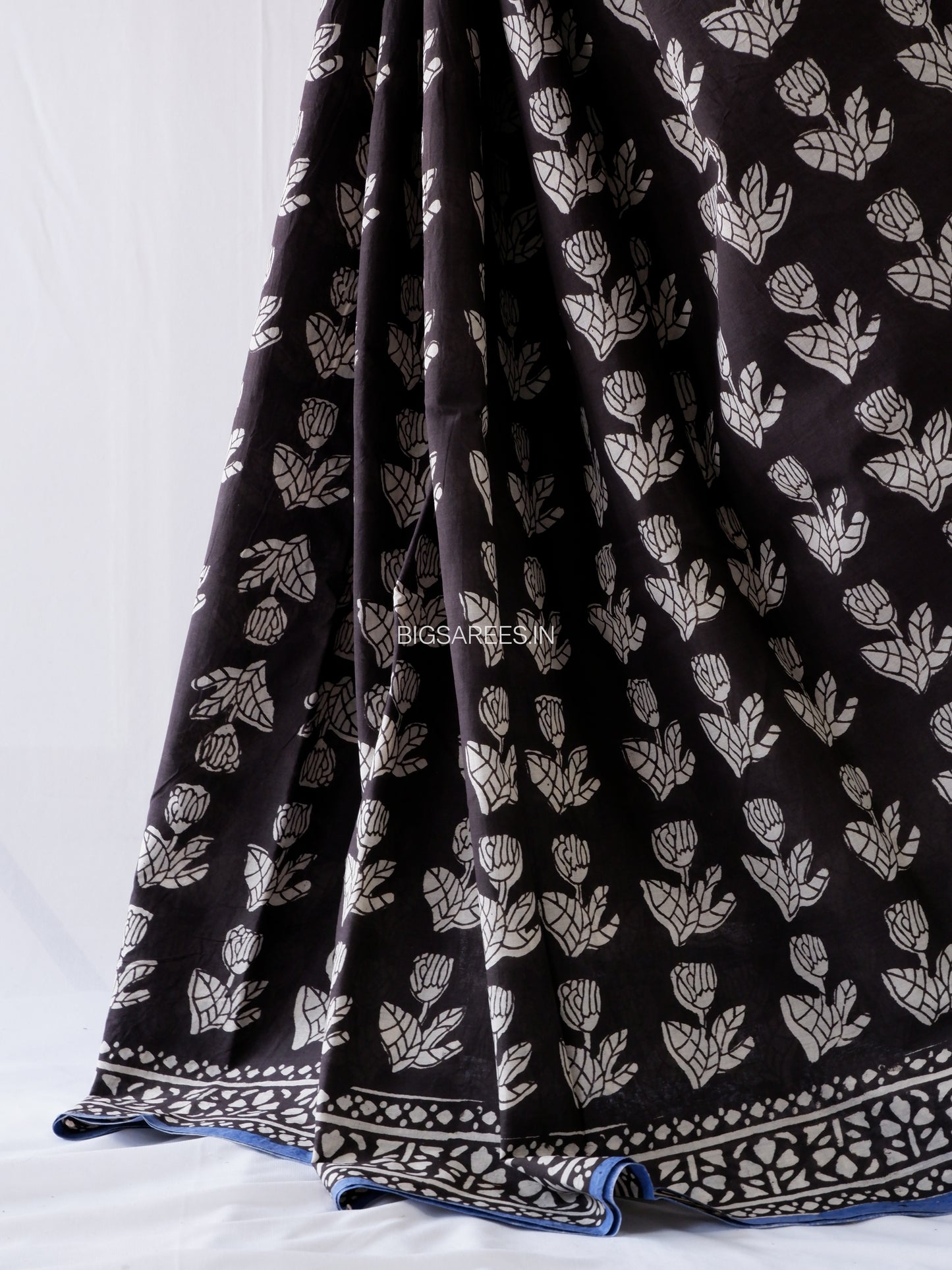 Hand Block Print Saree | Mal Mal Cotton | Black