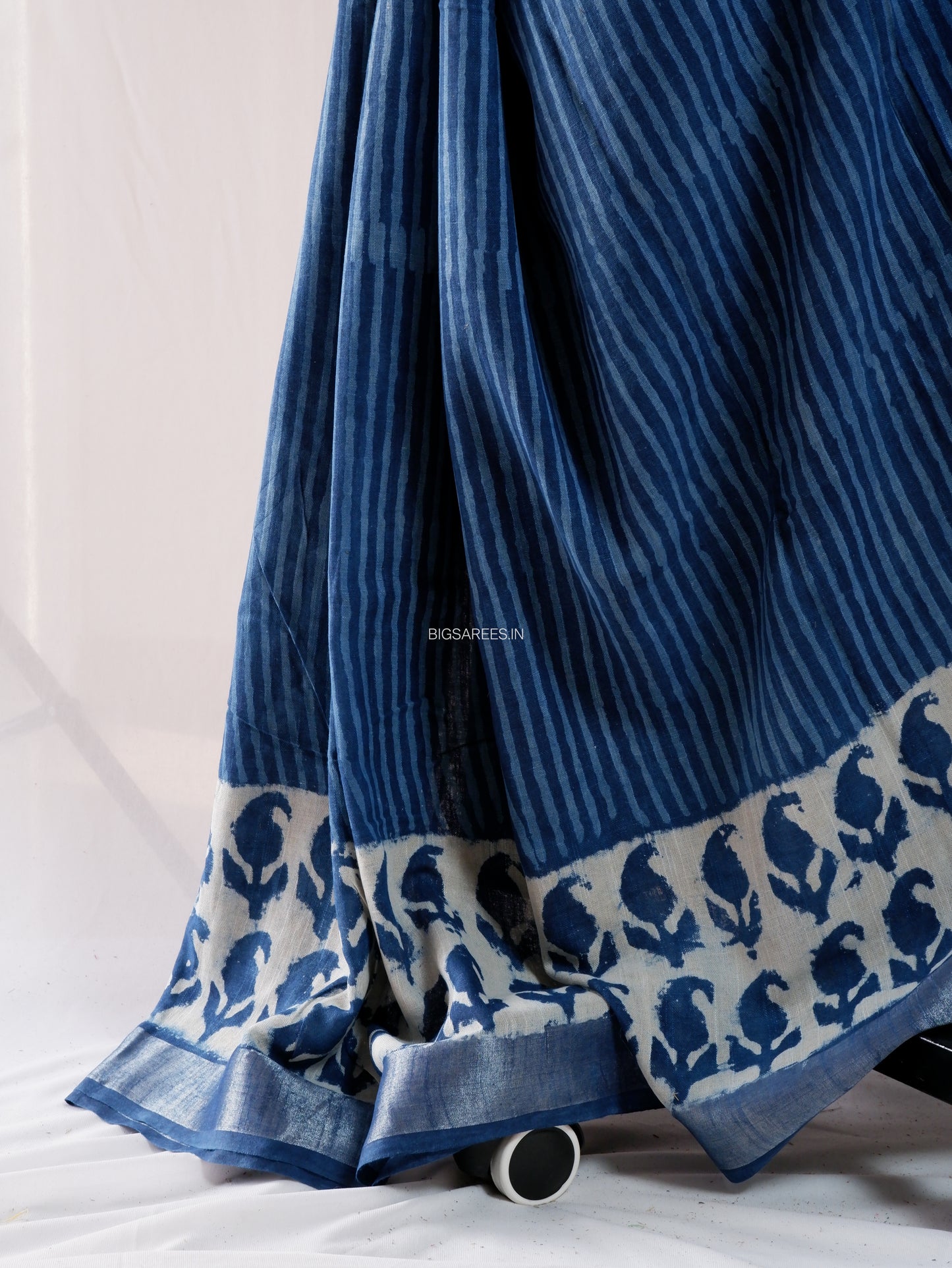 Hand Block Print Saree | Cotton Linen | Indigo Blue