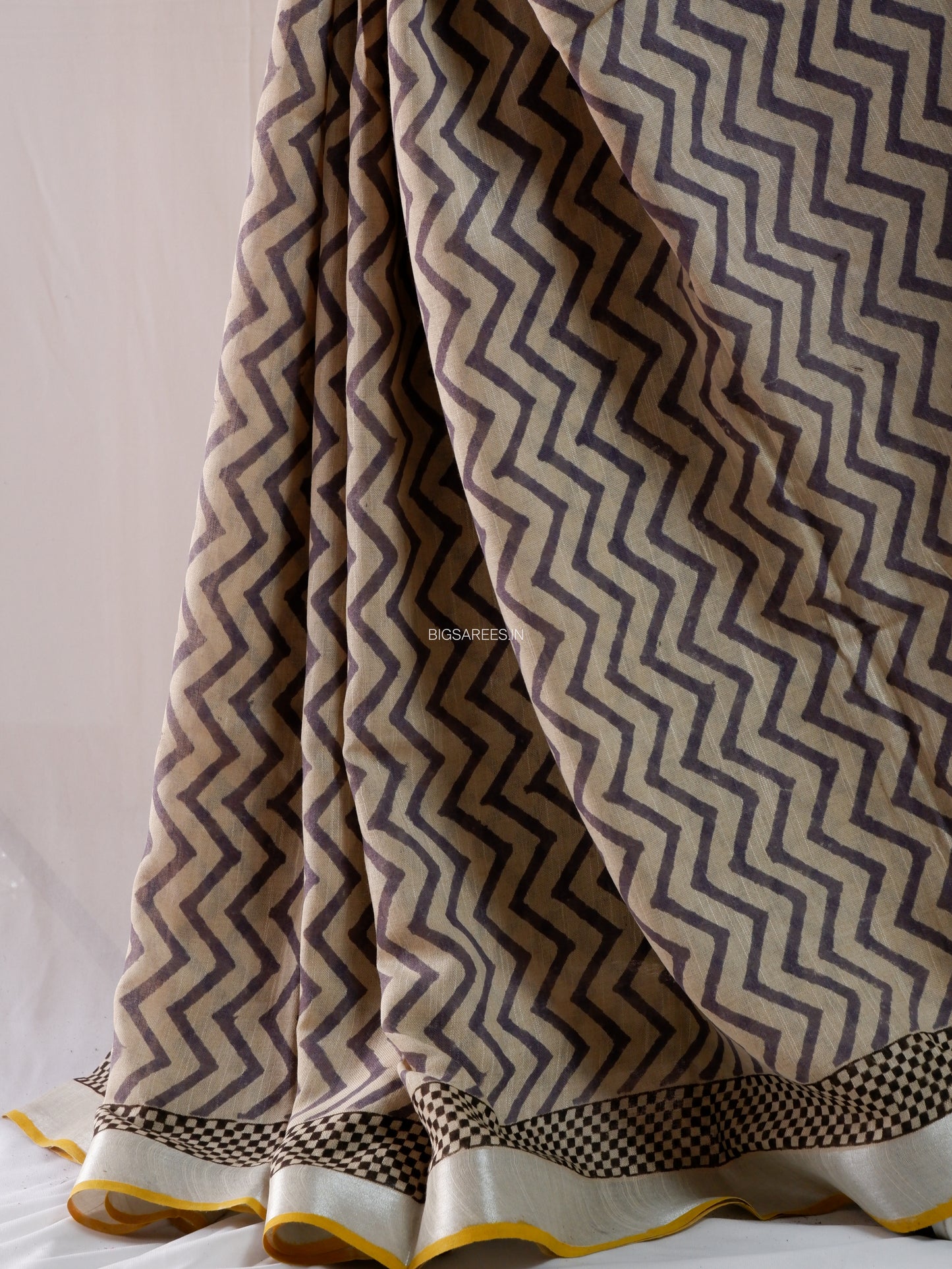 Hand Block Print Saree | Cotton Linen | Soft Beige