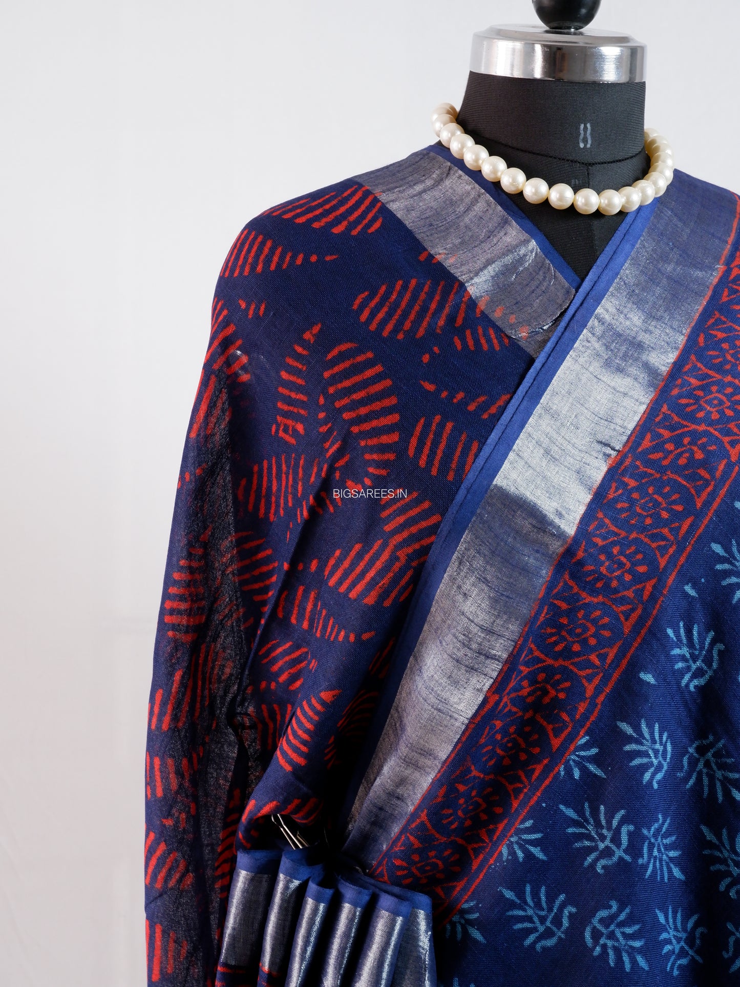 Hand Block Print Saree | Cotton Linen | Deep Indigo