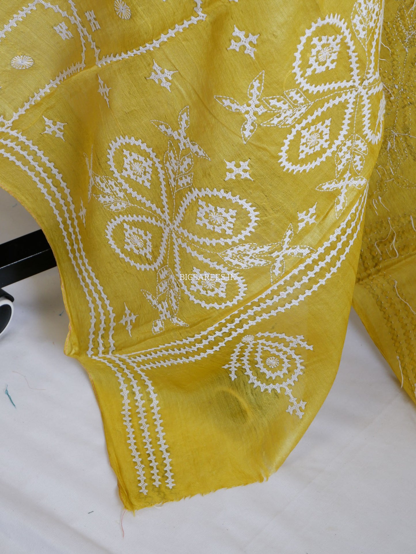 Kutchi Work Dupatta | Tussar Silk | Light Yellow