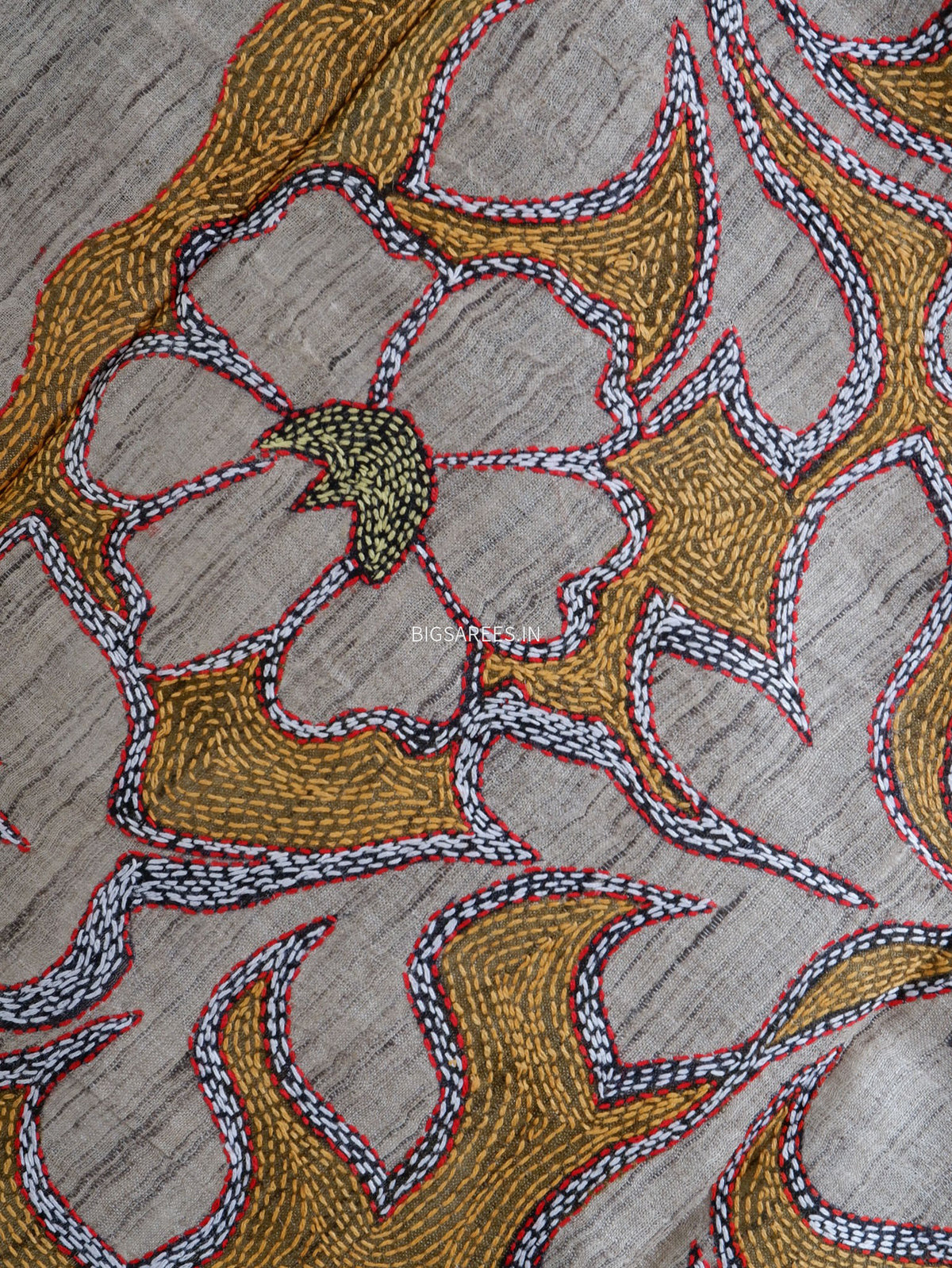 Kantha Hand-Embroidered Dupatta | Tussar Silk |