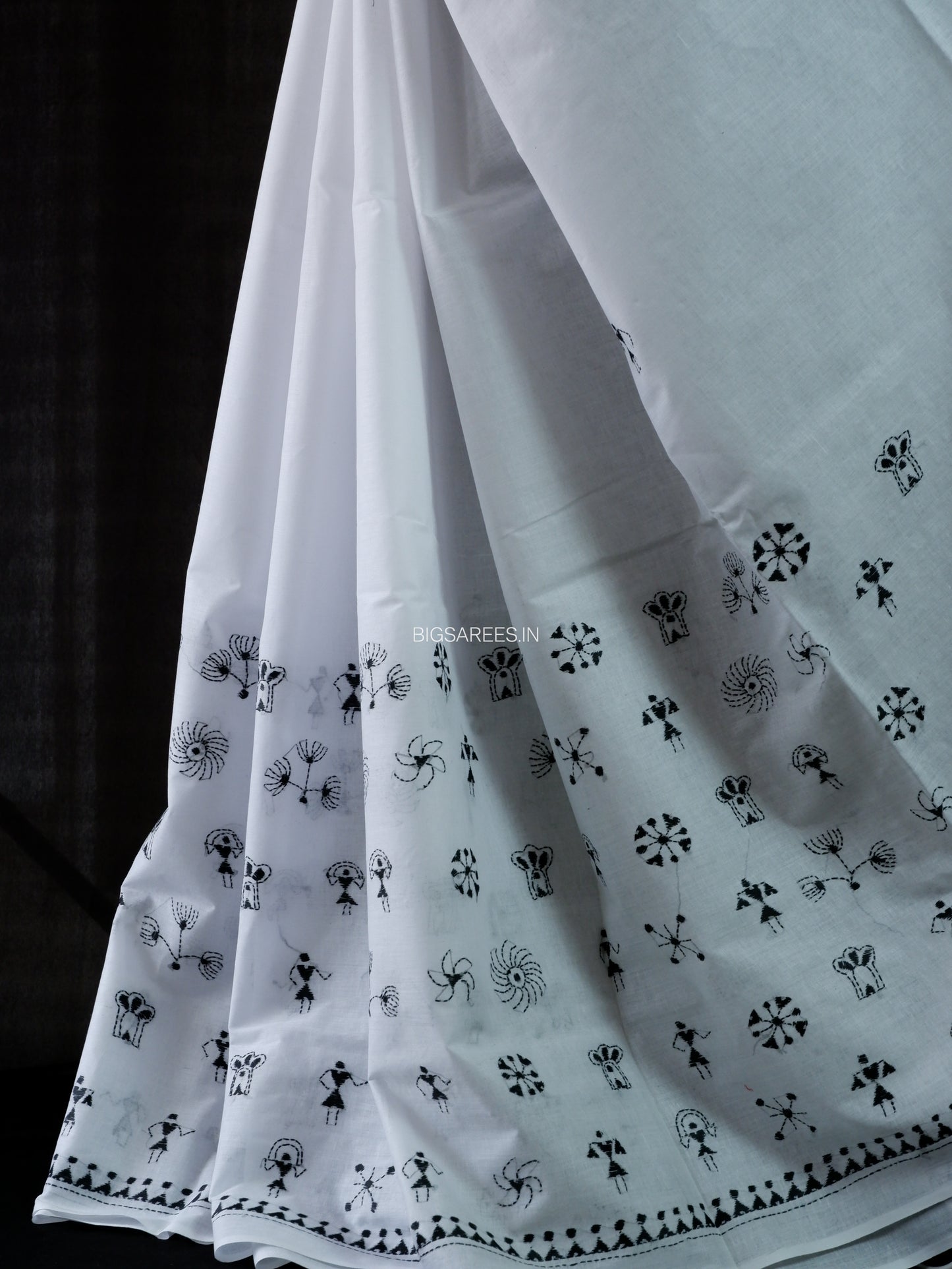 Kantha Stitch Hand Embroidered Saree | Mal Mal Cotton | White