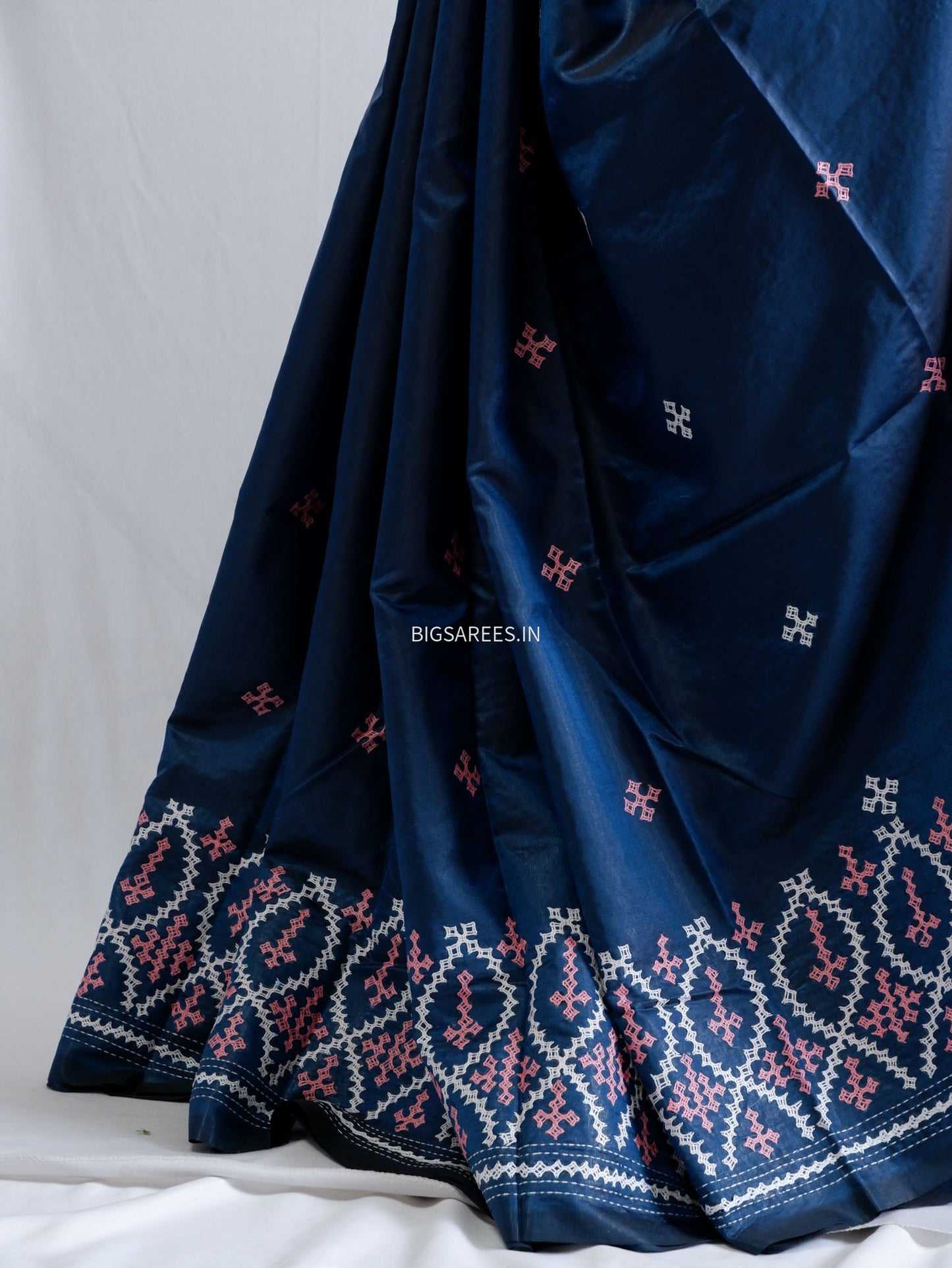 Kutchi/Gujarati Stitch Hand Embroidered Saree | Art Silk | Blue