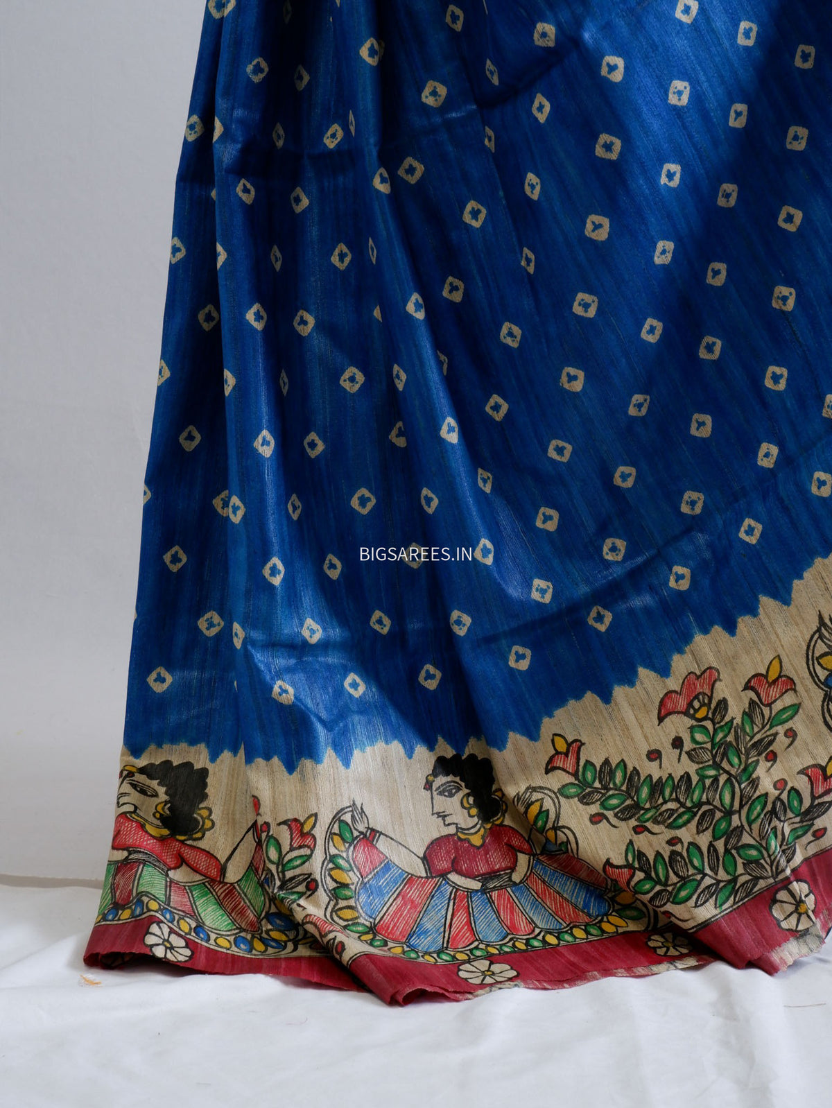 Handcrafted Madhubani Saree | Pure Tussar Ghicha Silk | Silk Mark Certified | Blue