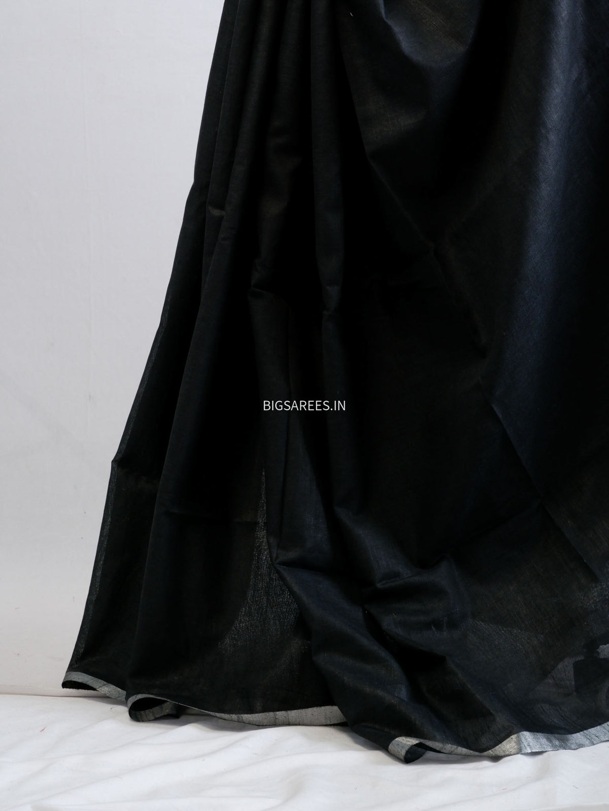 Hand-Embroidered Linen Saree | Cotton Linen | Black