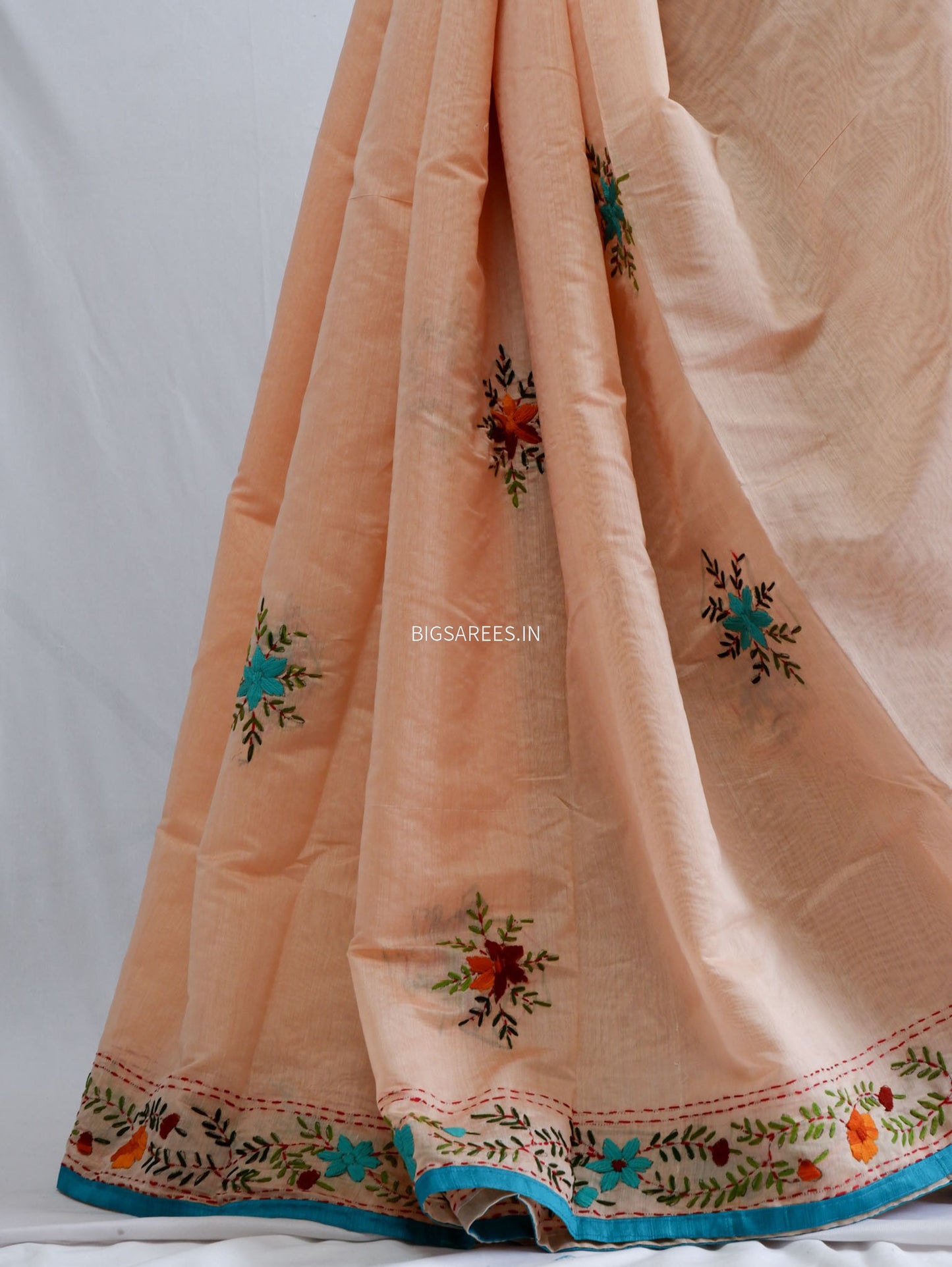 Phulkari Hand-Embroidered Saree | Chanderi Silk | Pastel Pink