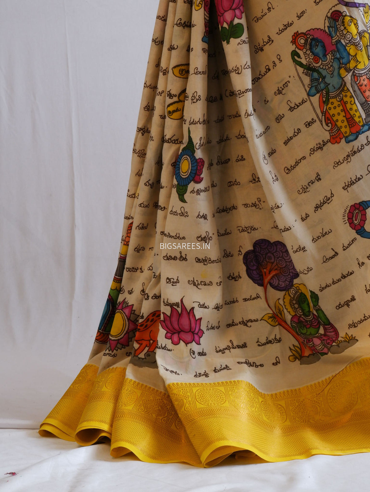Hand-Painted Kalamkari Saree | Bangalore Silk | Off White