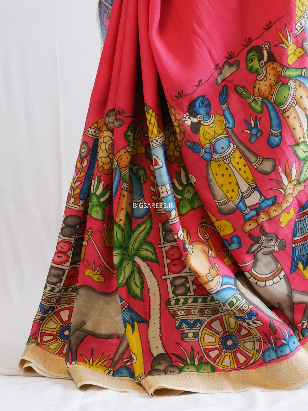 Hand-Painted Kalamkari Saree | Bangalore Silk | Red