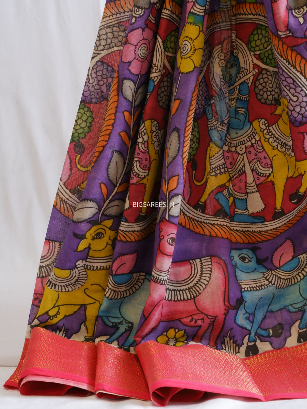 Pen Kalamkari Cotton Saree with Running Blouse | Hand-Painted |
