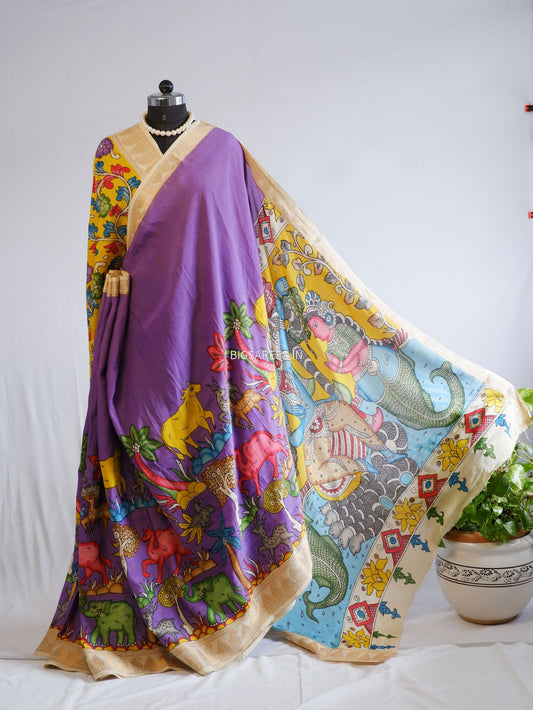 Hand-Painted Kalamkari Saree | Bangalore Silk | Violet