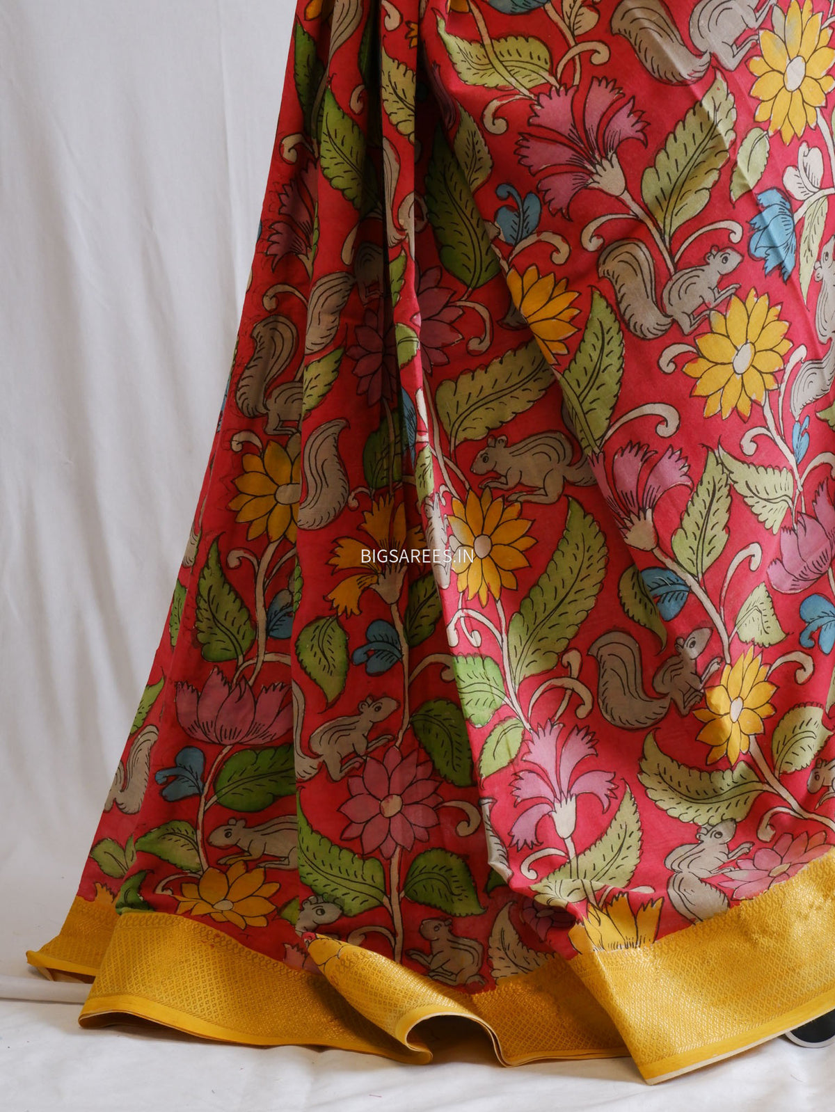 Pen Kalamkari Cotton Saree with Running Blouse | Hand-Painted | Red