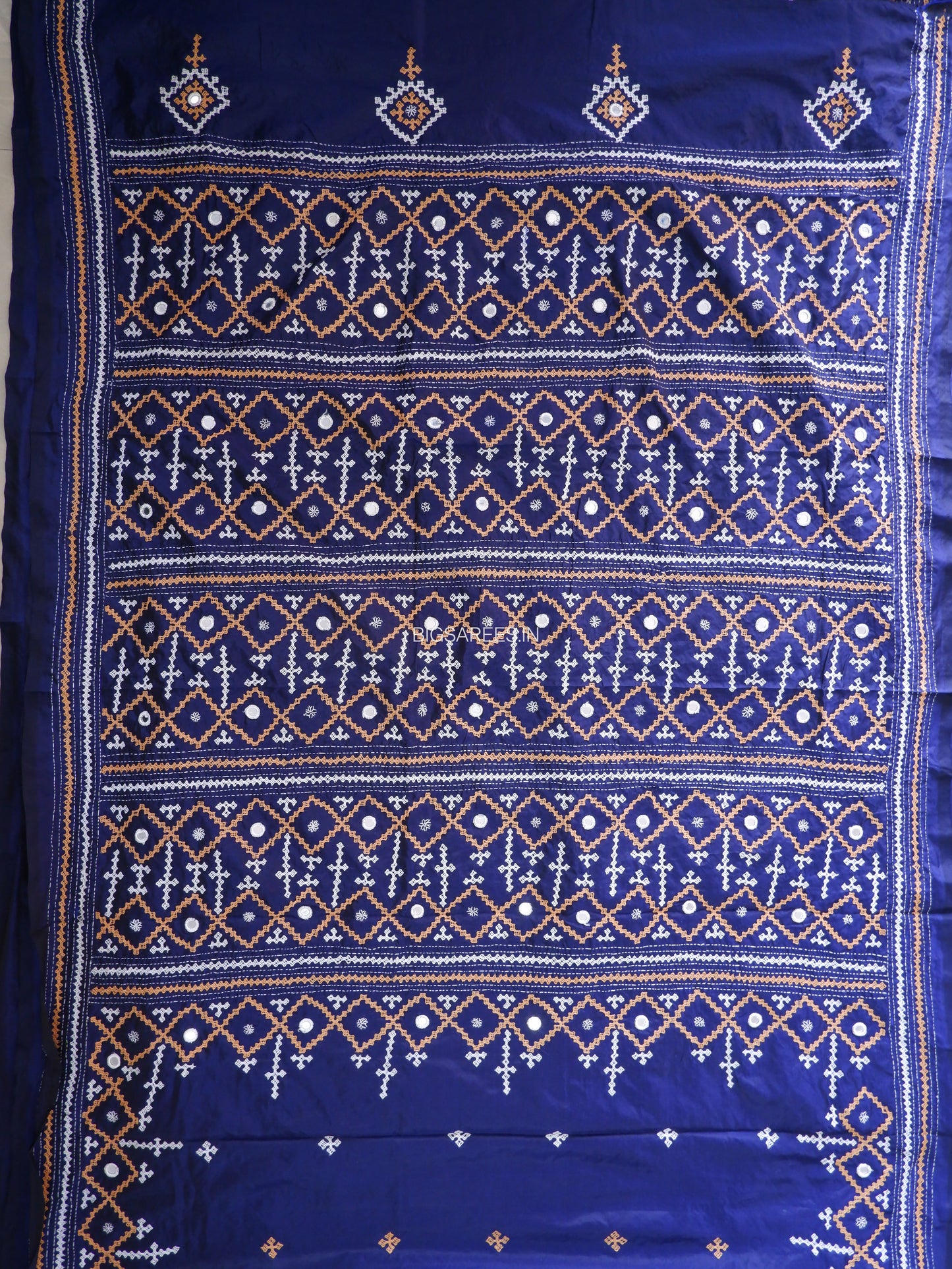 Kutchi/Gujarati Stitch Hand Embroidered Saree | Art Silk | Navy Blue