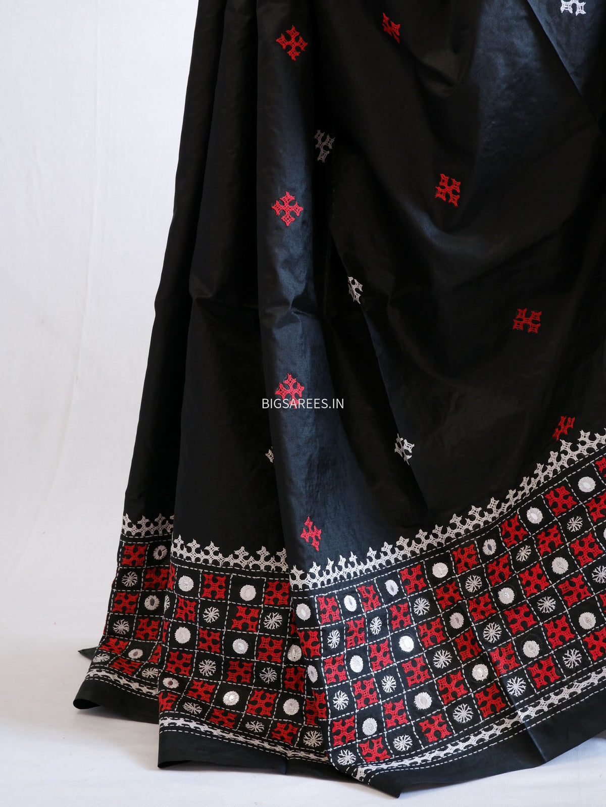 Kutch Hand Embroidered Saree| Pure Bangalore Silk | Silk Marked | Black
