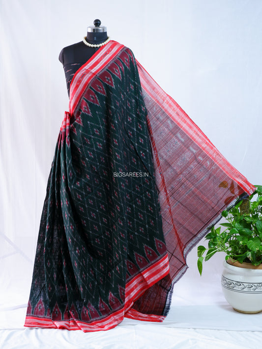 Sambalpuri Ikat Handwoven Saree | Cotton | Olive