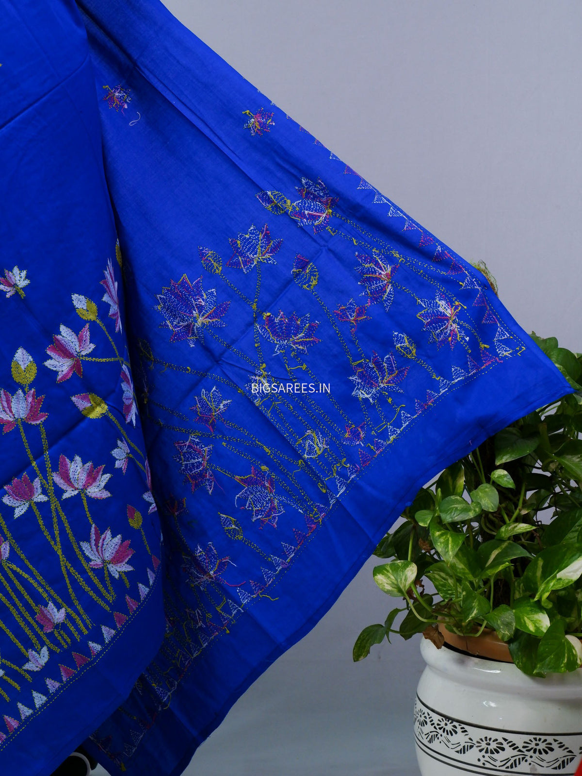 Hand-Embroidered Kantha - Stitch Dupatta | Pure Cotton | Blue