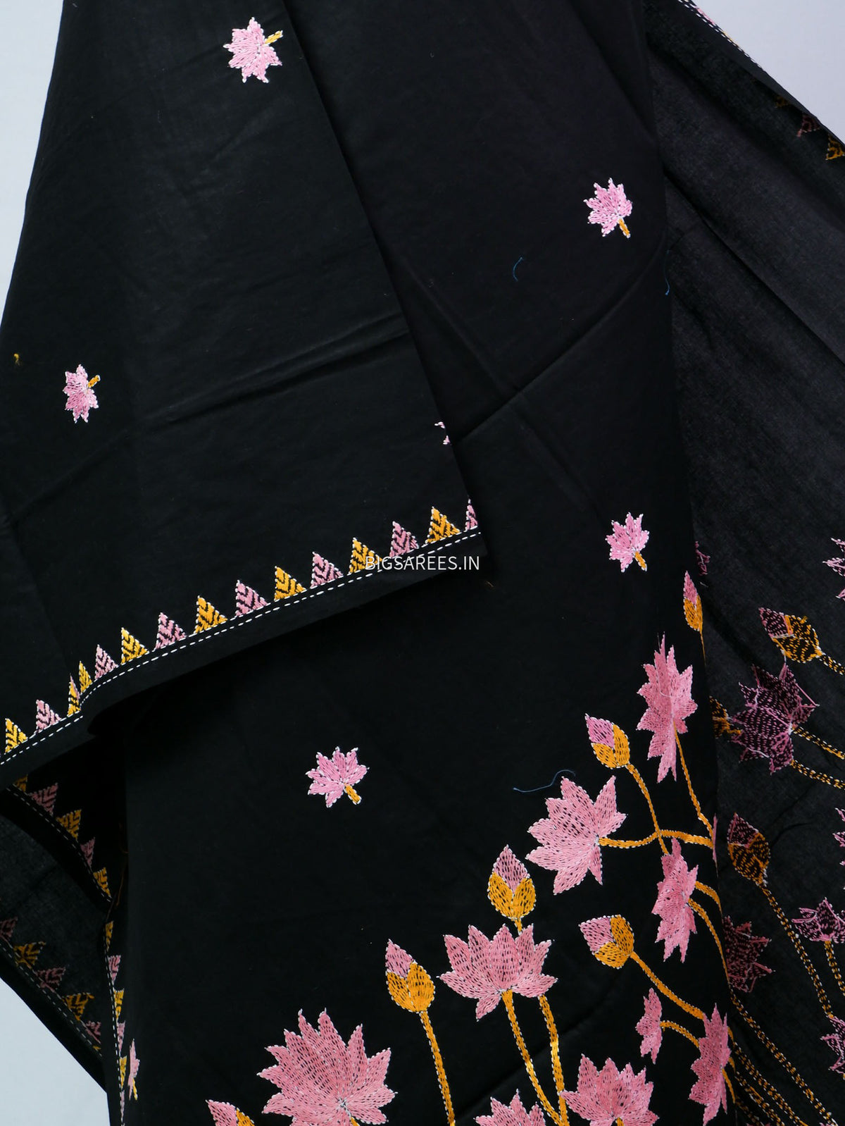 Hand-Embroidered Kantha - Stitch Dupatta | Pure Cotton | Black