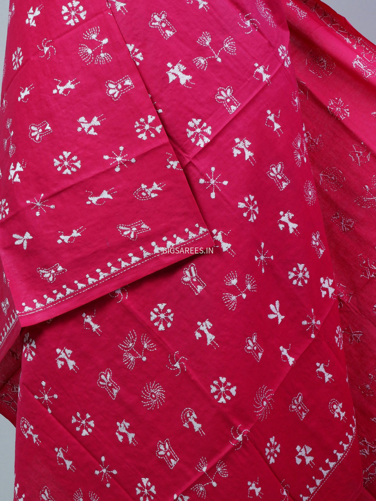 Hand-Embroidered Kantha - Stitch Dupatta | Pure Cotton | Pink
