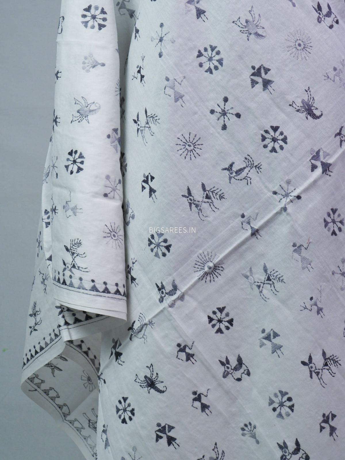 Hand-Embroidered Kantha - Stitch Dupatta | Pure Cotton | White