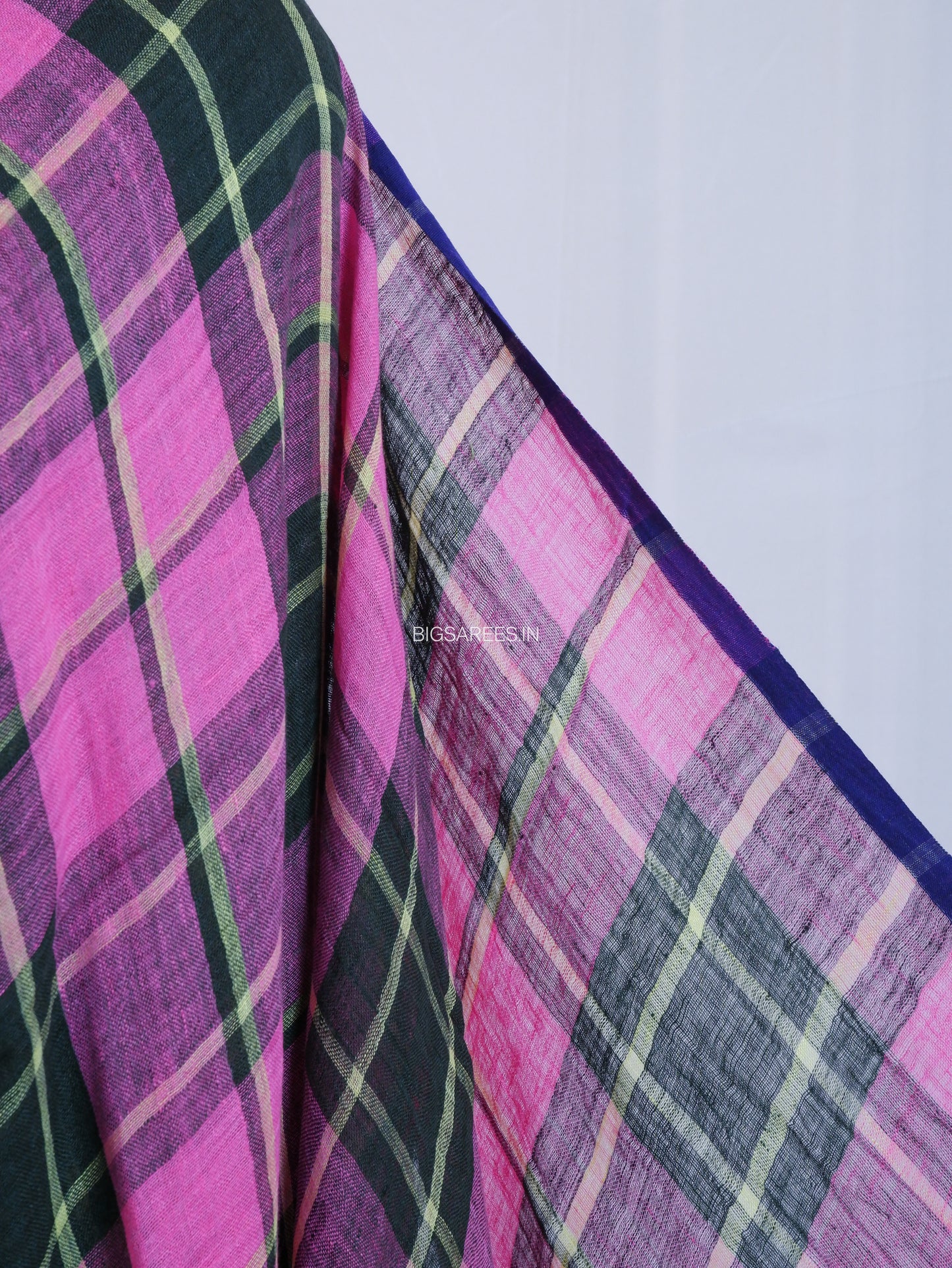 Pure Jayshree Linen Saree | Checks | Pink-Black