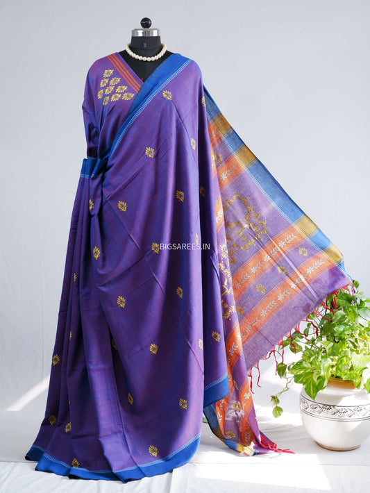 Kantha Hand-Embroidered Saree | Pure Khadi Cotton | Dual Tone
