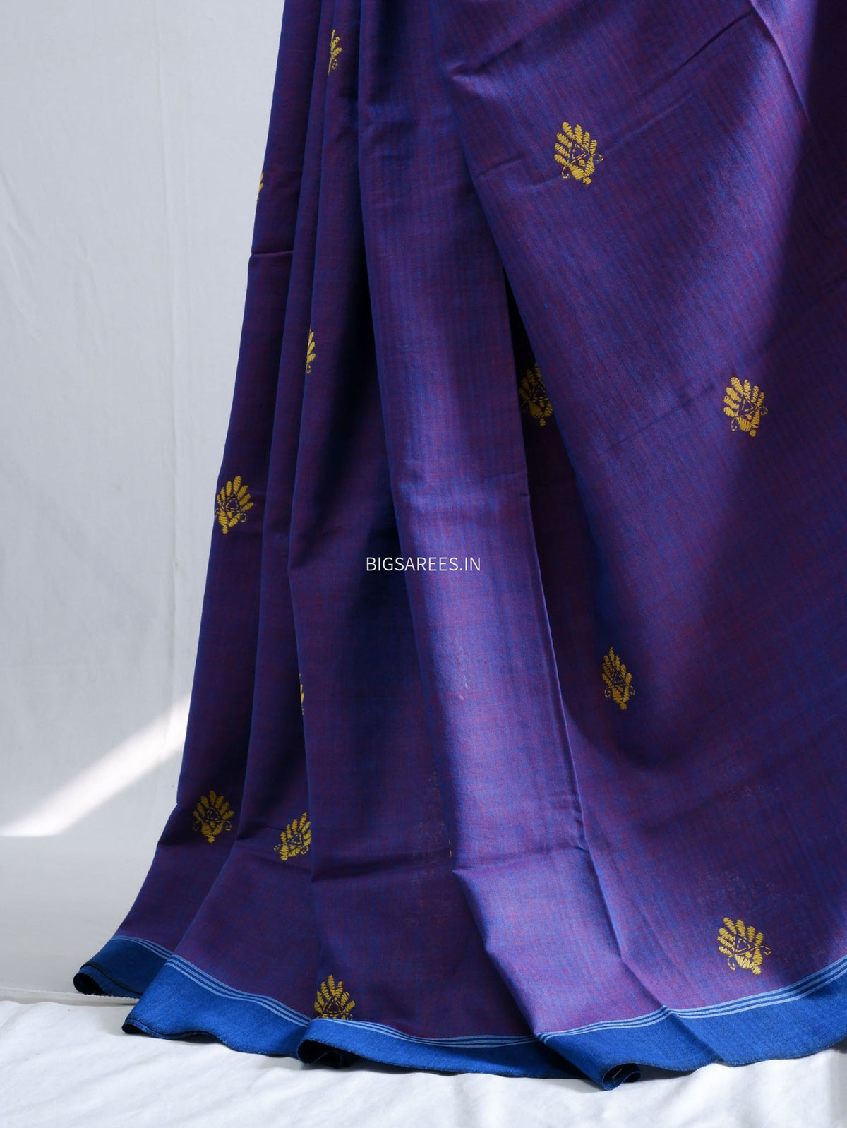 Kantha Hand-Embroidered Saree | Pure Khadi Cotton | Dual Tone