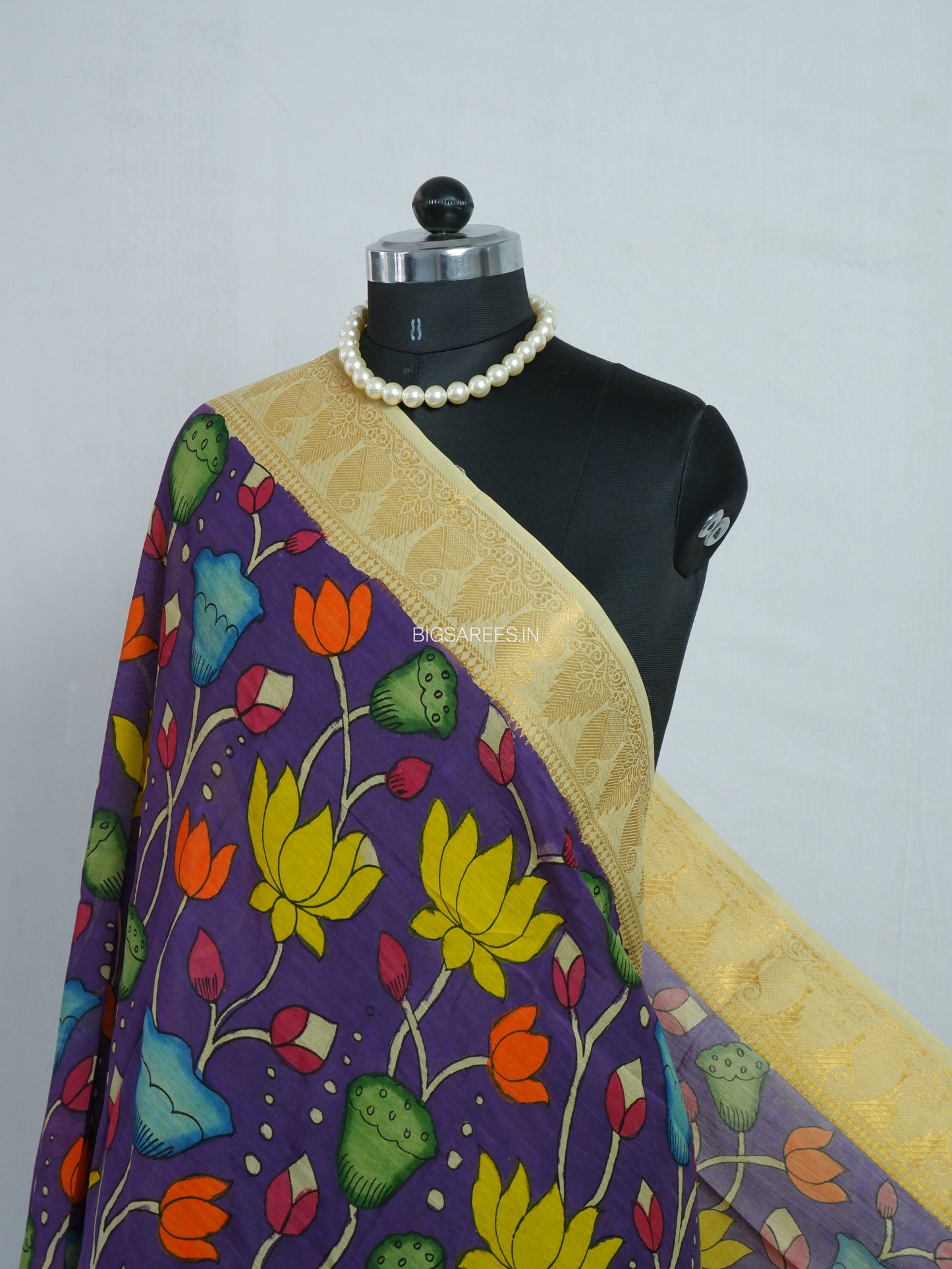 Pen Kalamkari Hand Painted Bangalore Silk Dupatta | Violet | 36"