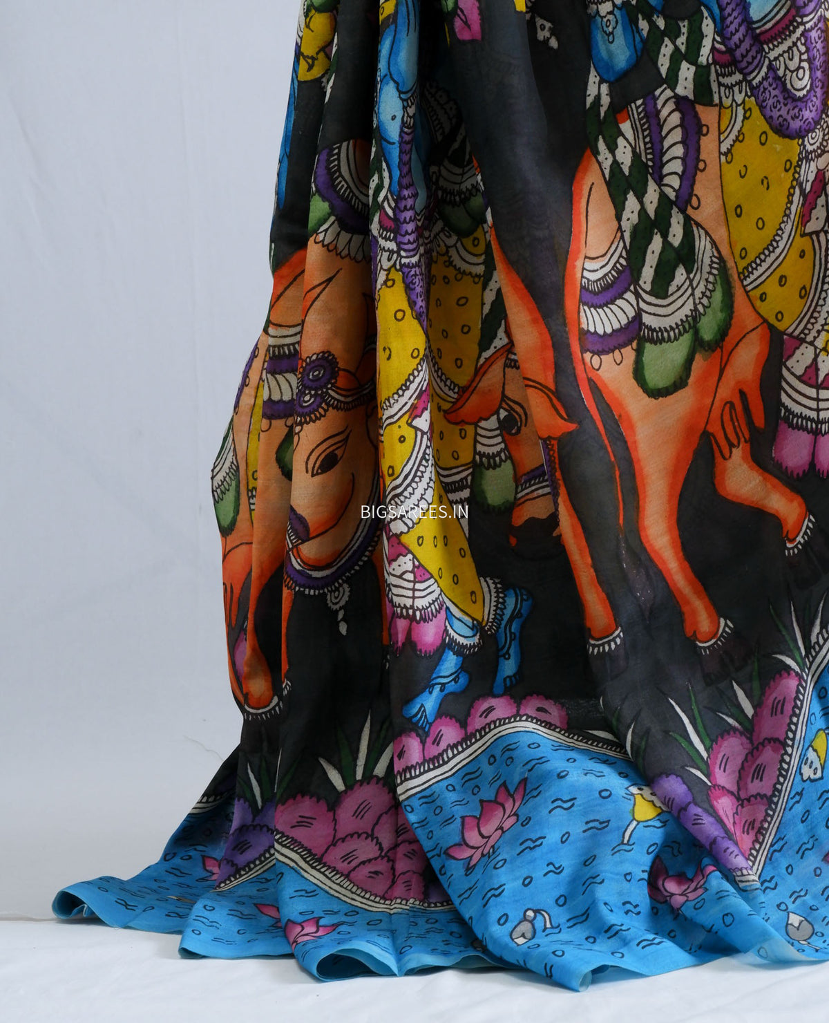 Hand-Painted Kalamkari Saree | Bangalore Silk | Black