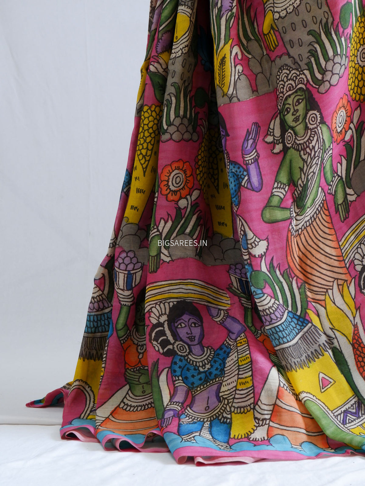 Hand-Painted Kalamkari Saree | Banglore Silk | Pink