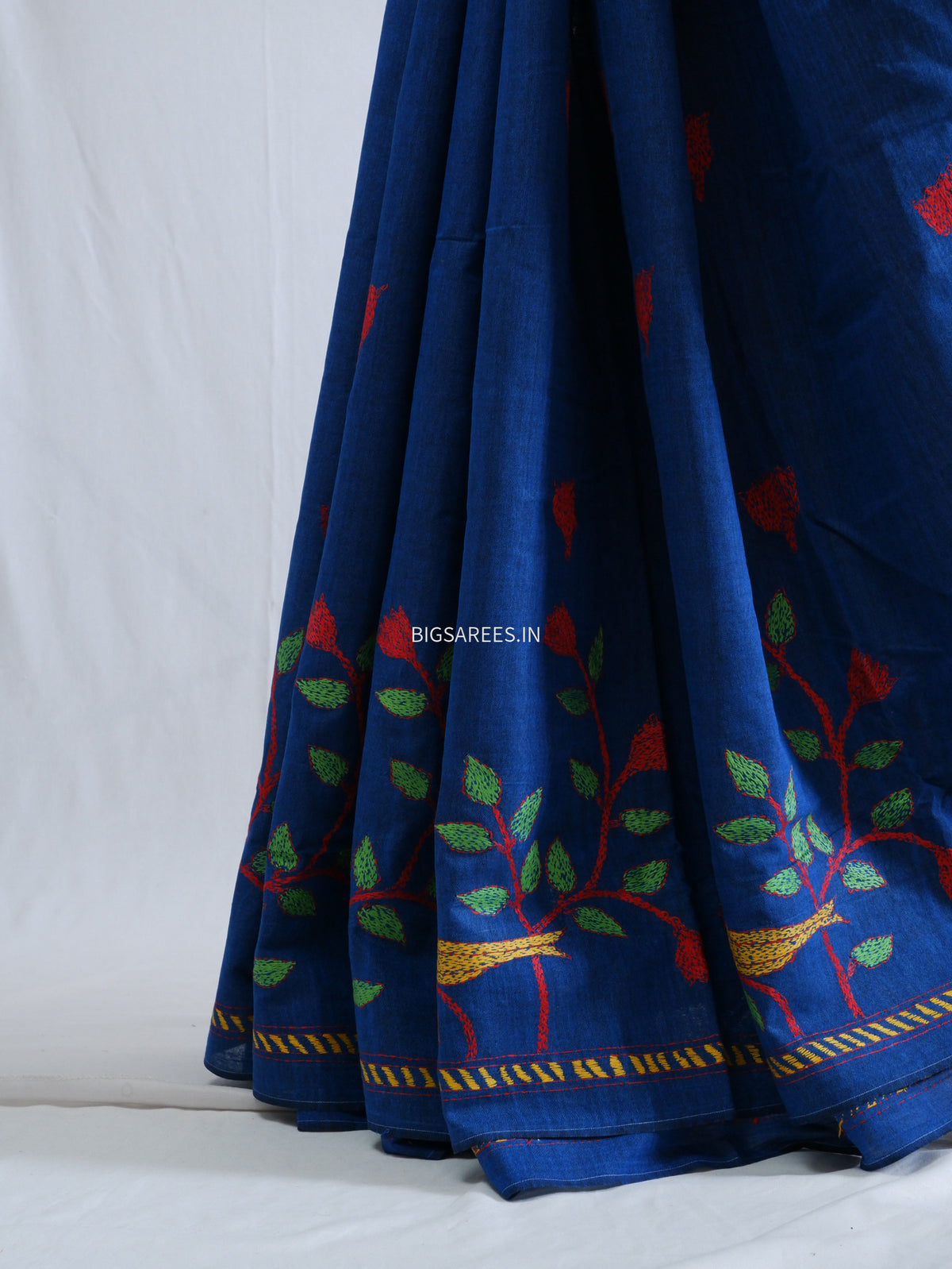 Kantha Hand-Embroidered Saree | Pure Khadi Cotton | Blue