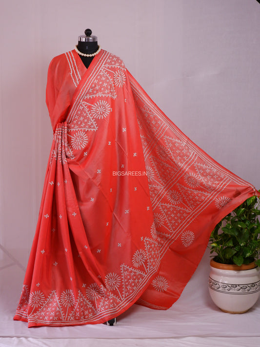Kutchi Hand Embroidered Saree | Blended Bangalore Silk / Art Silk | Dual Tone
