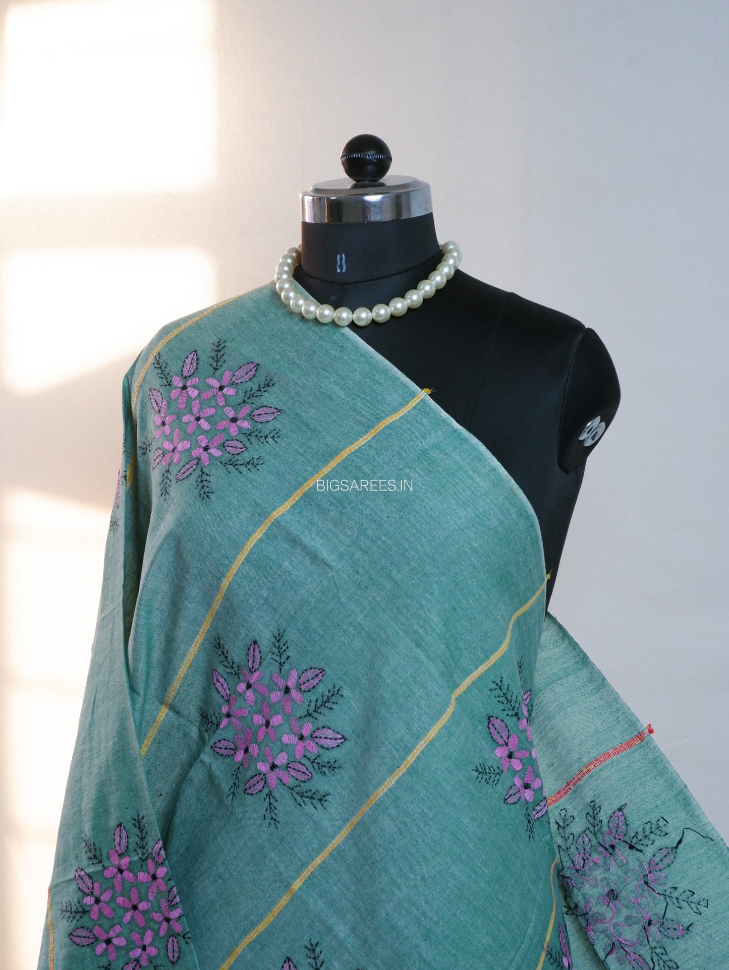 Hand-Embroidered Kantha - Stitch Dupatta | Pure Khesh Cotton | Green